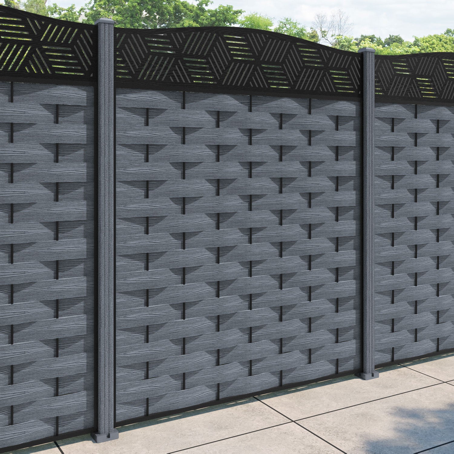 Ripple Cubed Curved Top Fence Panel - Anthracite - with our composite posts