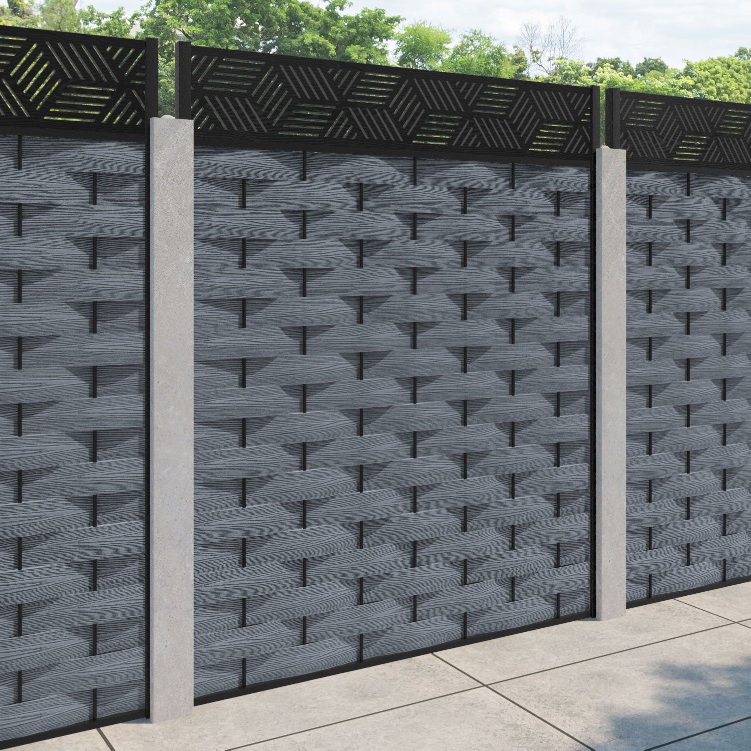 Ripple Cubed Fence Panel - Anthracite - for existing concrete posts