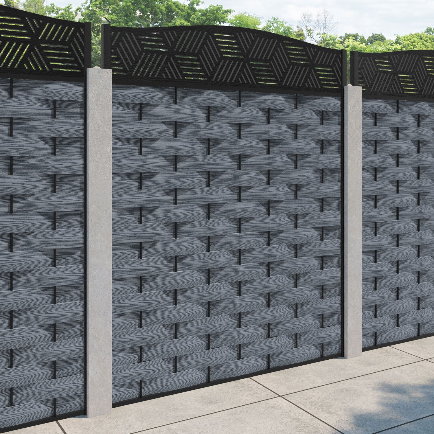 Ripple Cubed Curved Top Fence Panel - Anthracite - for existing concrete posts