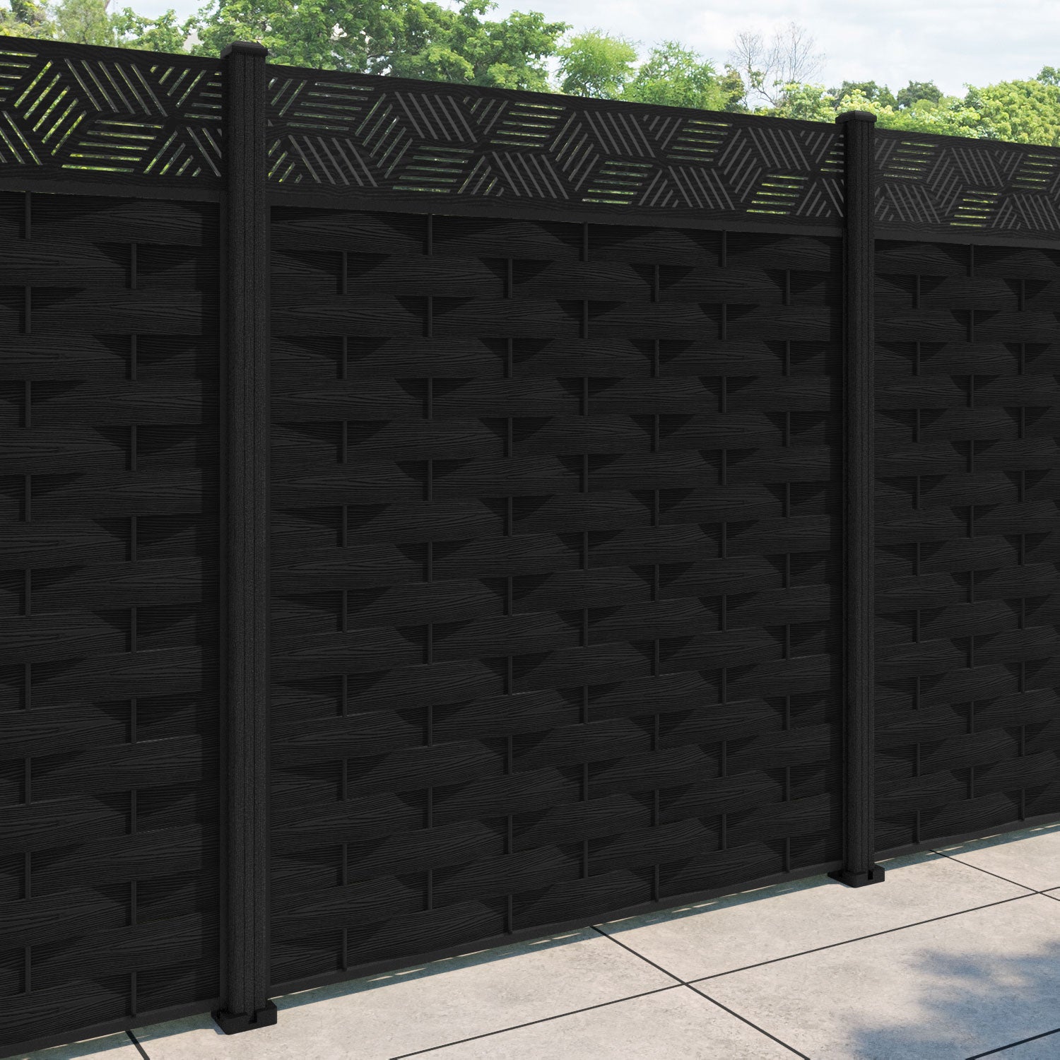Ripple Cubed Fence Panel - Black - with our composite posts
