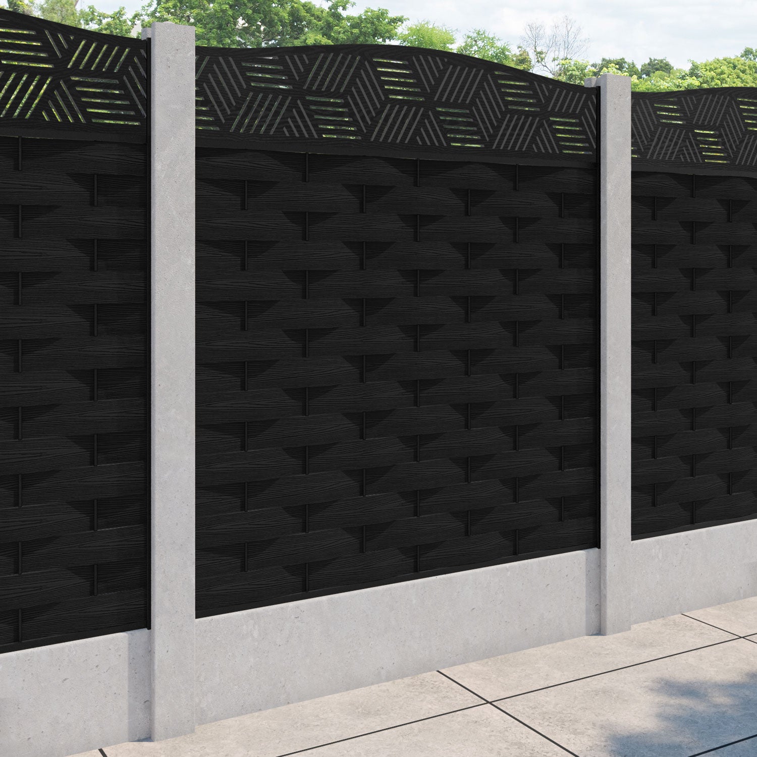 Ripple Cubed Curved Top Fence Panel - Black - for existing concrete posts