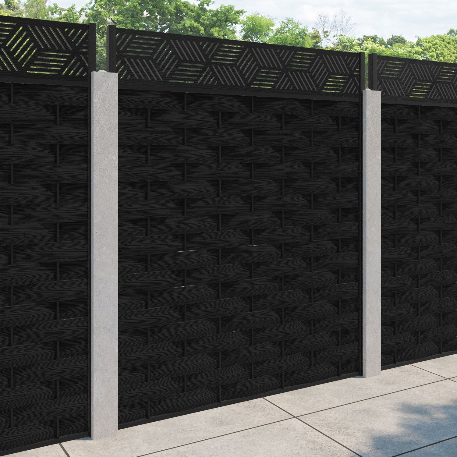 Ripple Cubed Fence Panel - Black - for existing concrete posts