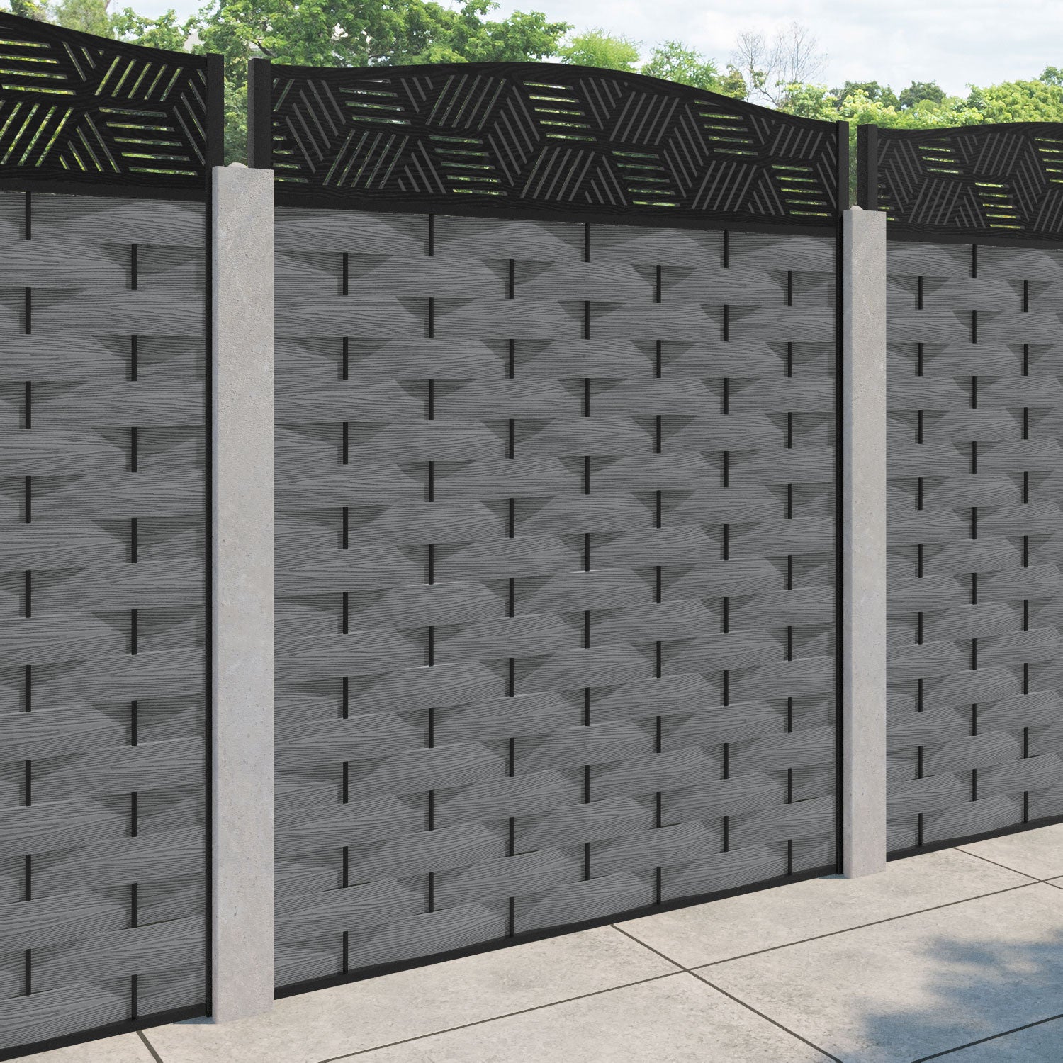 Ripple Cubed Curved Top Fence Panel - Mid Grey - for existing concrete posts