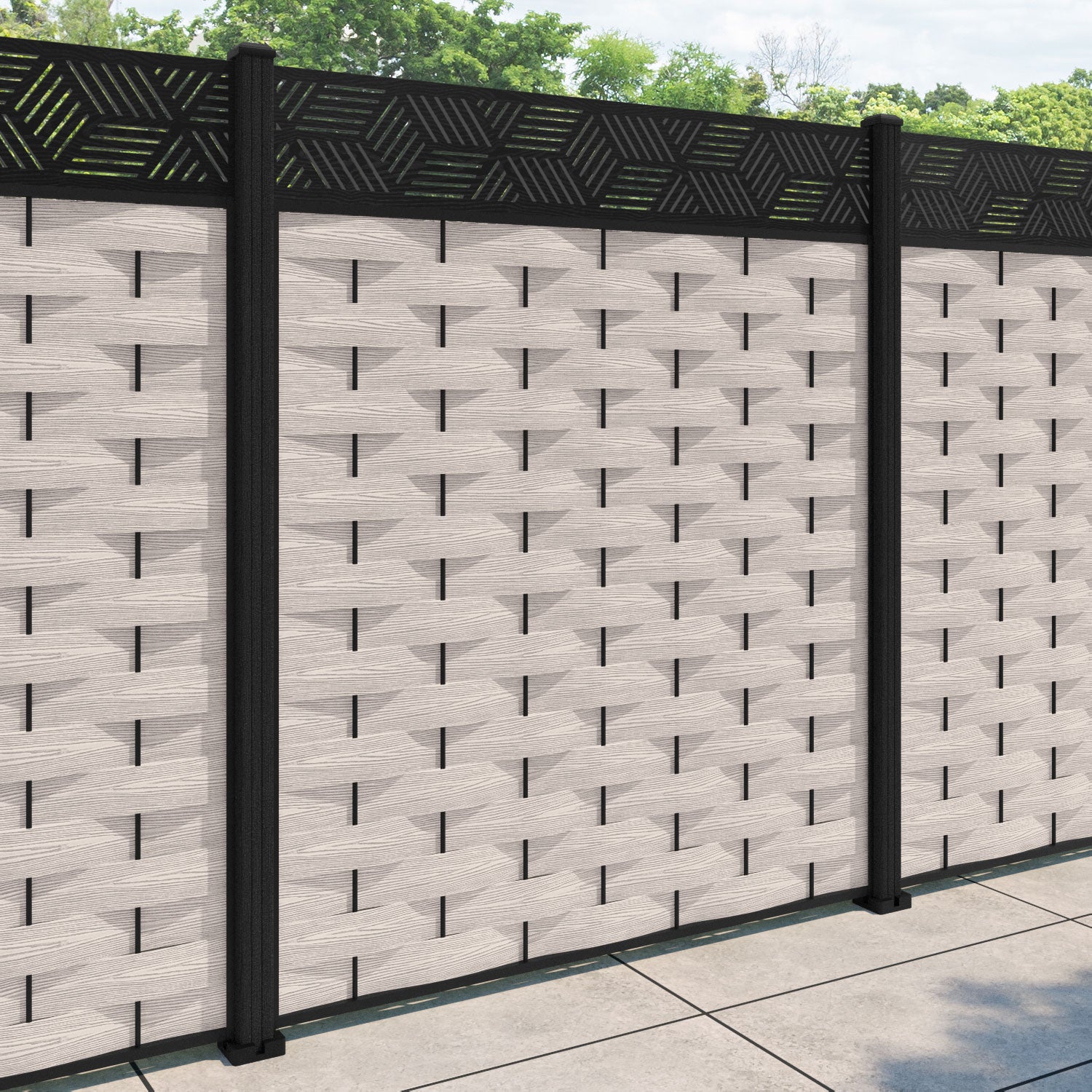 Ripple Cubed Fence Panel - Mid Stone - with our composite posts