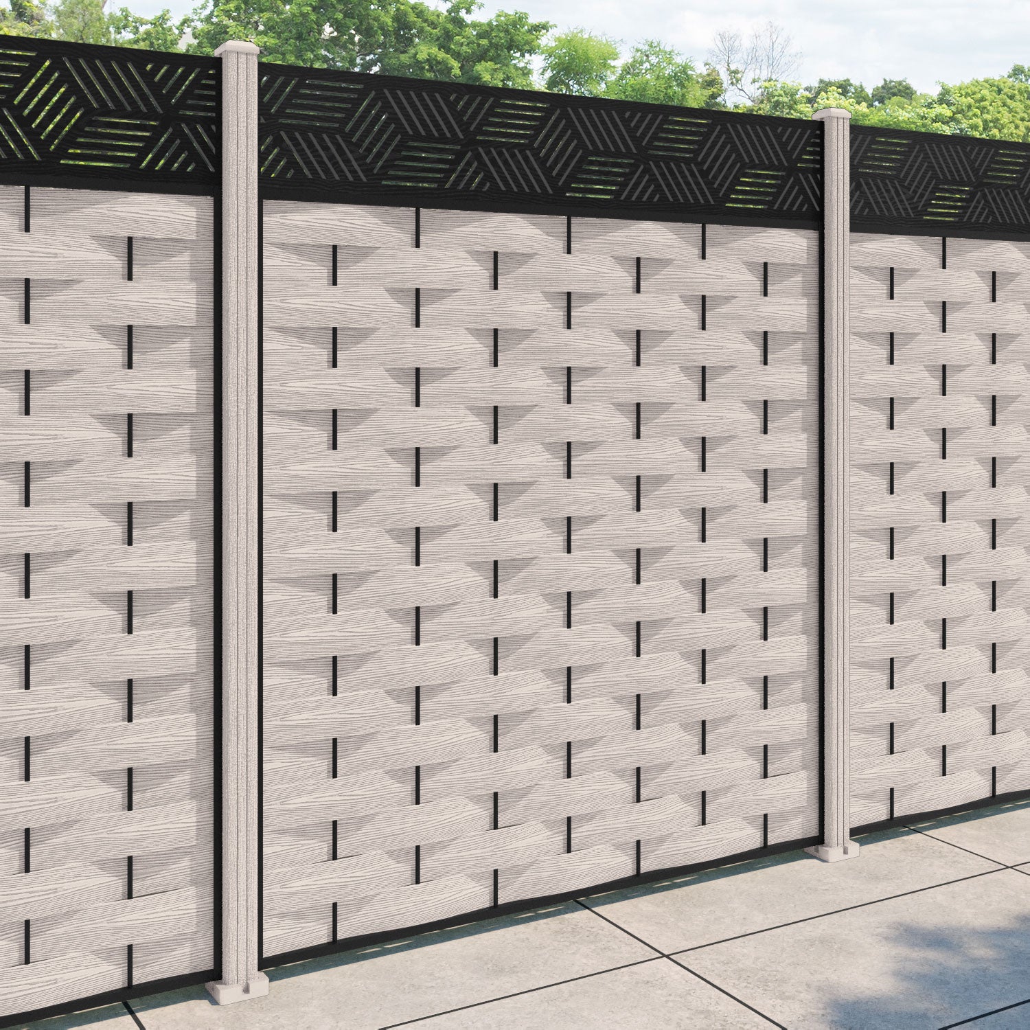 Ripple Cubed Fence Panel - Mid Stone - with our composite posts