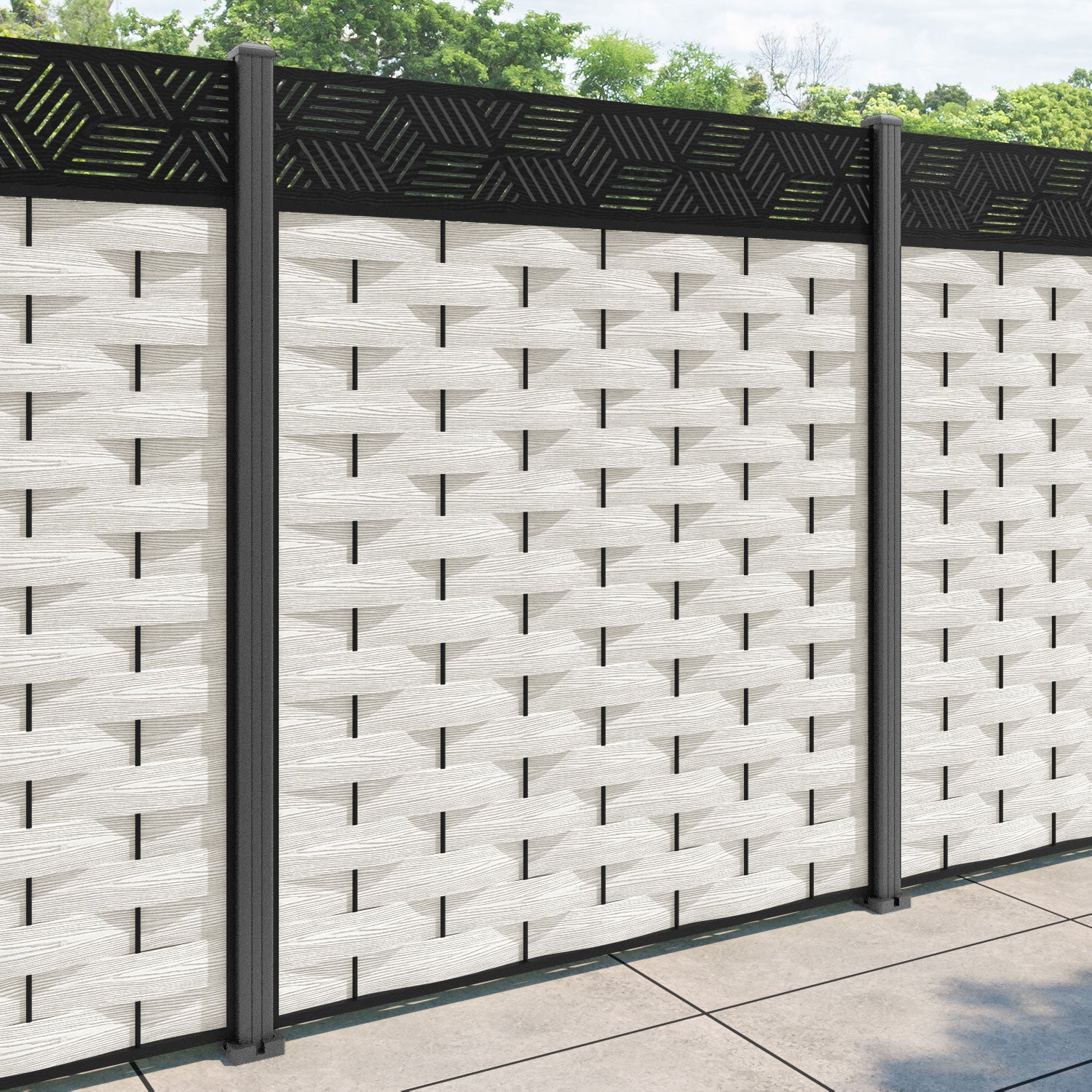 Ripple Cubed Fence Panel - Light Stone - with our aluminium posts