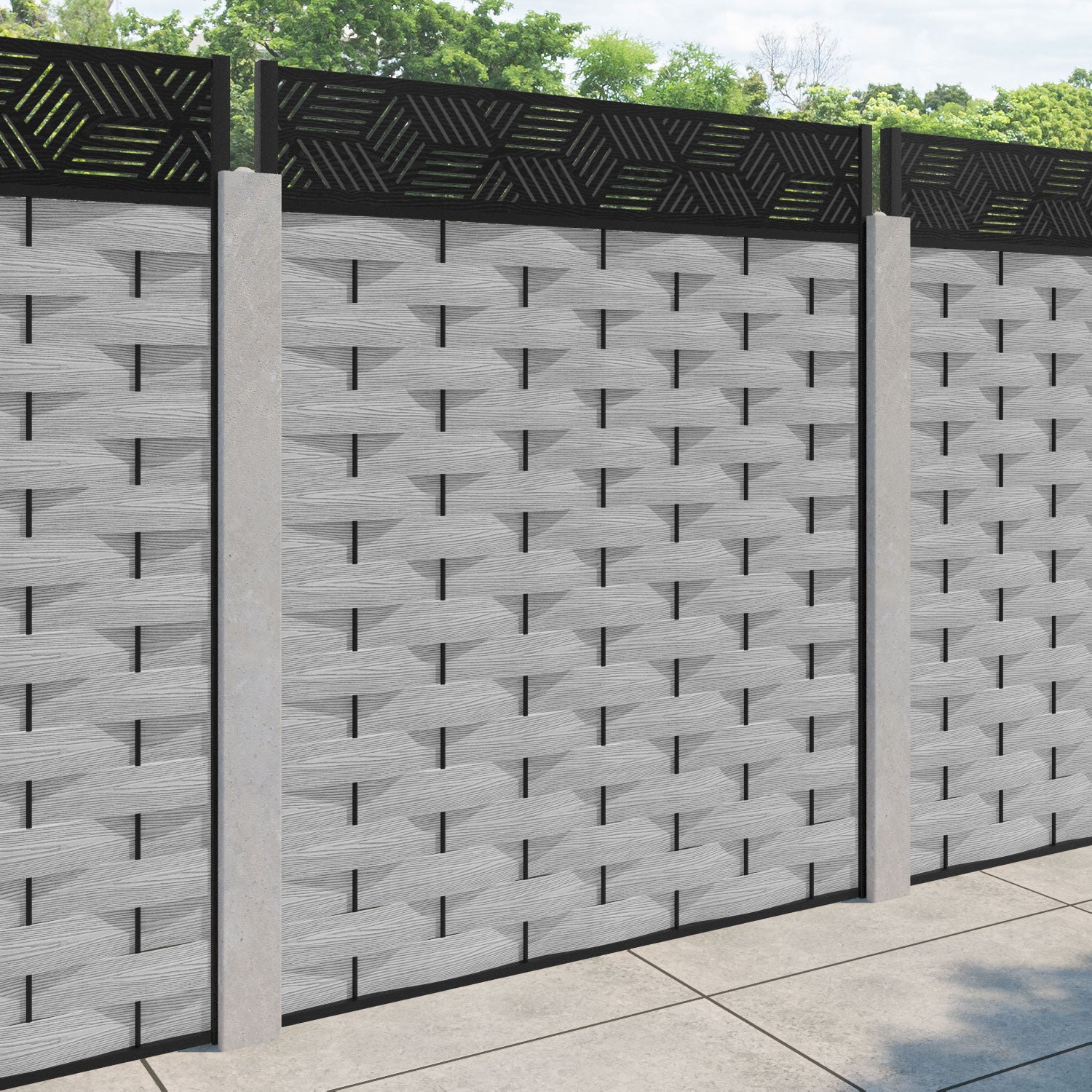 Ripple Cubed Fence Panel - Light Grey - for existing concrete posts