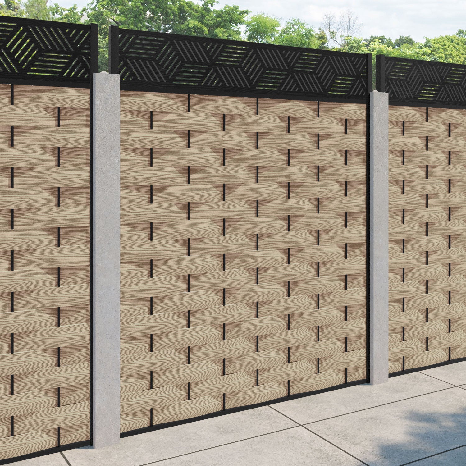 Ripple Cubed Fence Panel - Light Oak - for existing concrete posts