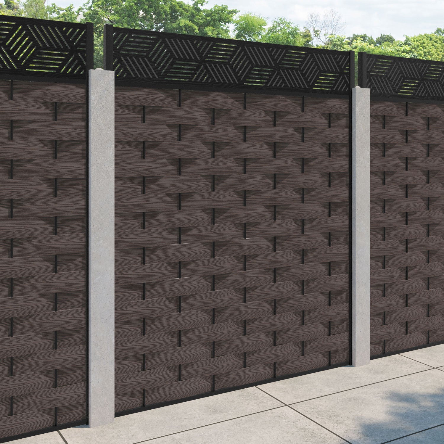 Ripple Cubed Fence Panel - Mid Brown - for existing concrete posts