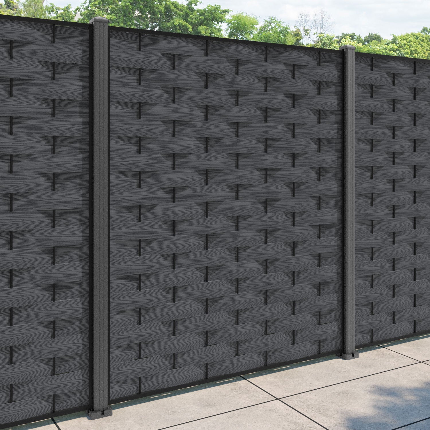 Ripple Fence Panel - Dark grey - with our aluminium posts