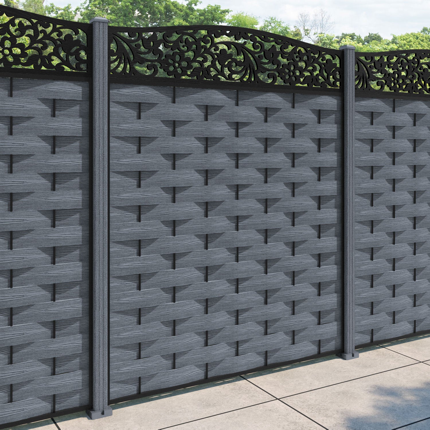 Ripple Eden Curved Top Fence Panel - Anthracite - with our composite posts