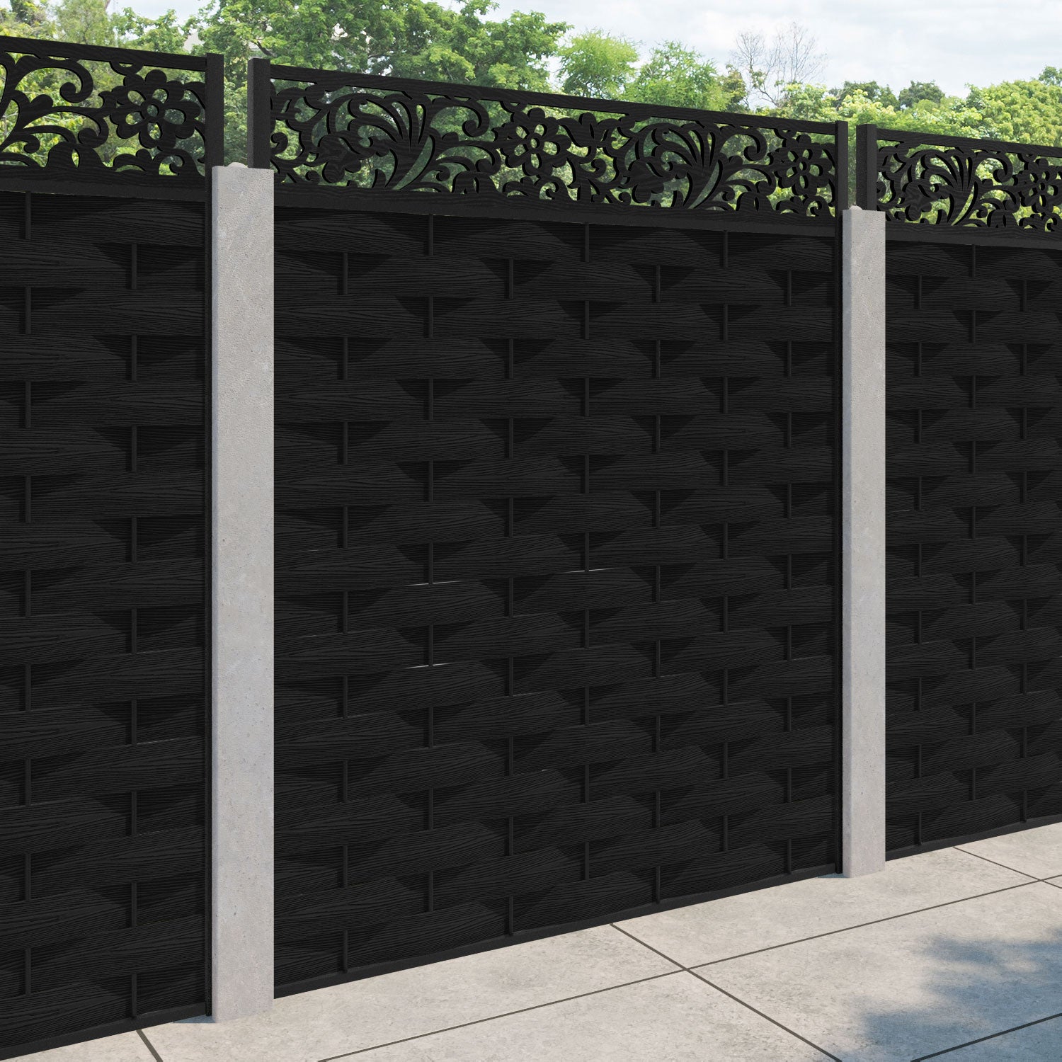 Ripple Eden Fence Panel - Black - for existing concrete posts