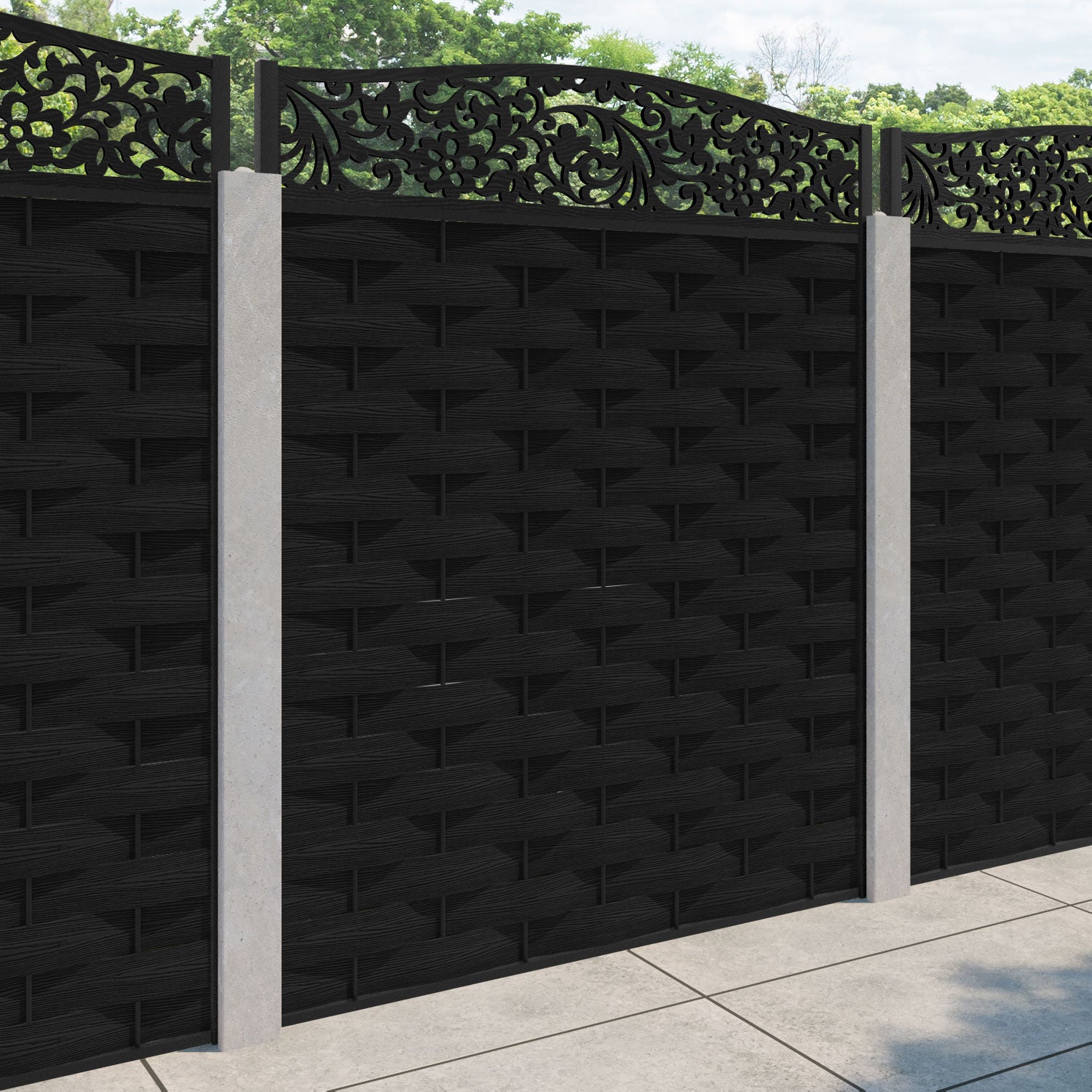 Ripple Eden Curved Top Fence Panel - Black - for existing concrete posts
