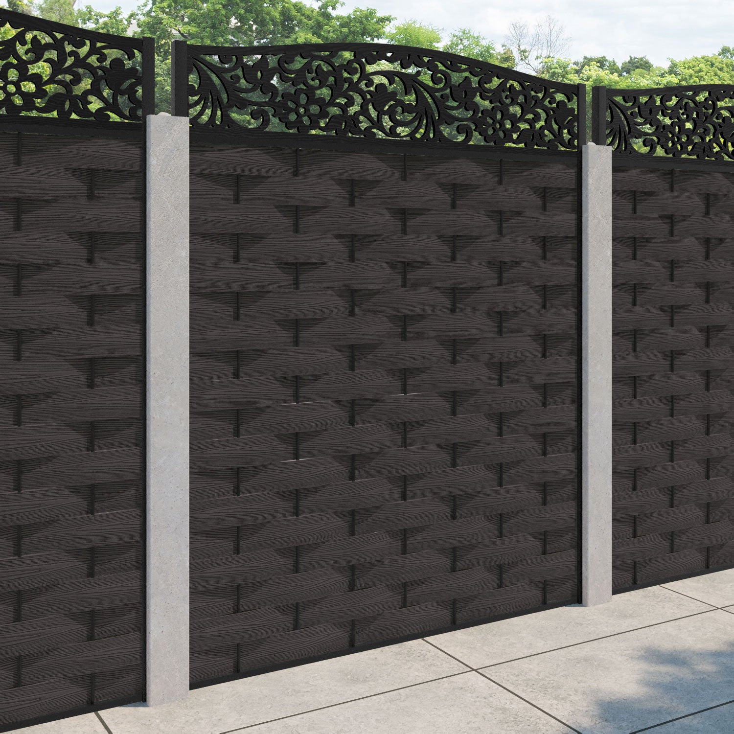 Ripple Eden Curved Top Fence Panel - Dark Oak - for existing concrete posts