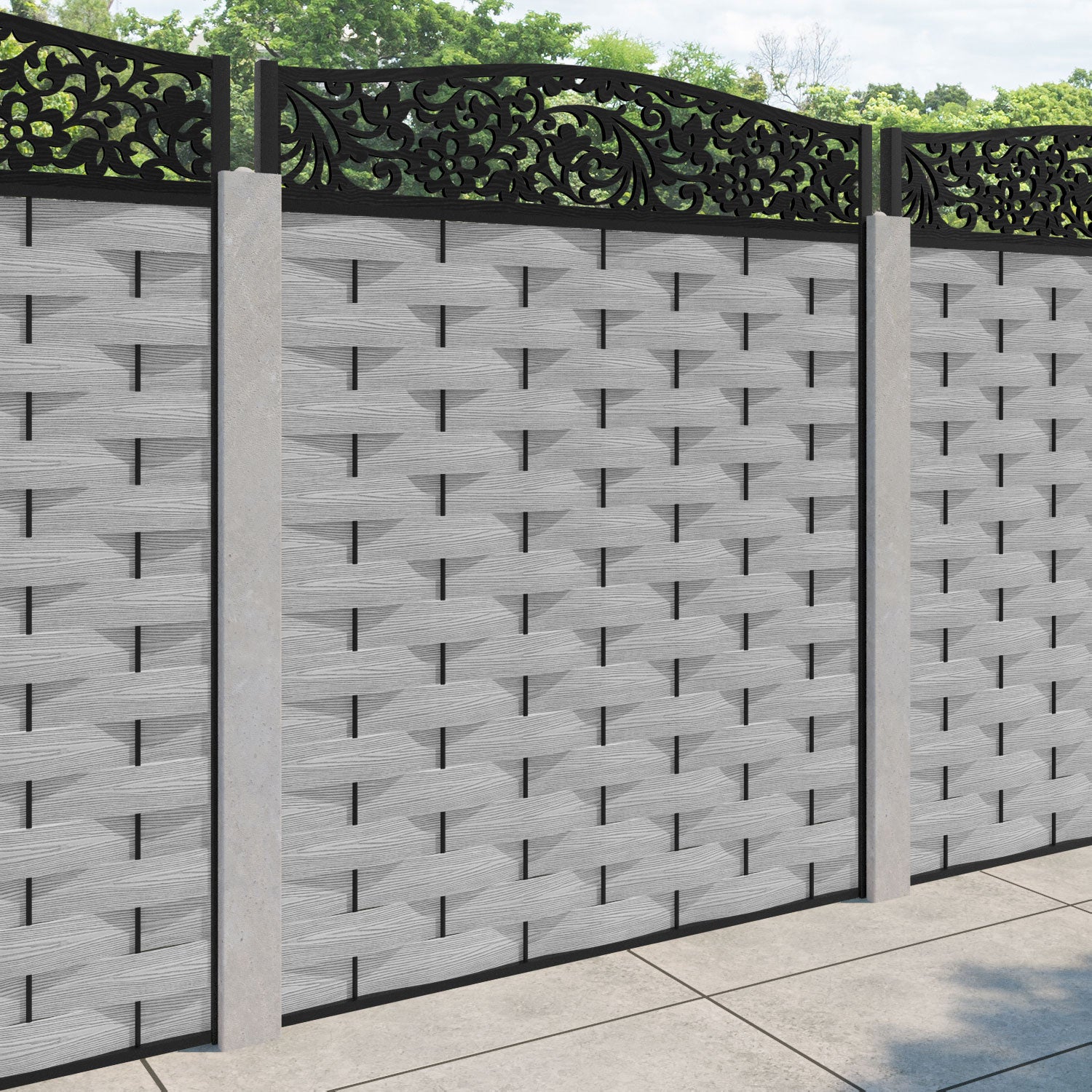 Ripple Eden Curved Top Fence Panel - Light Grey - for existing concrete posts