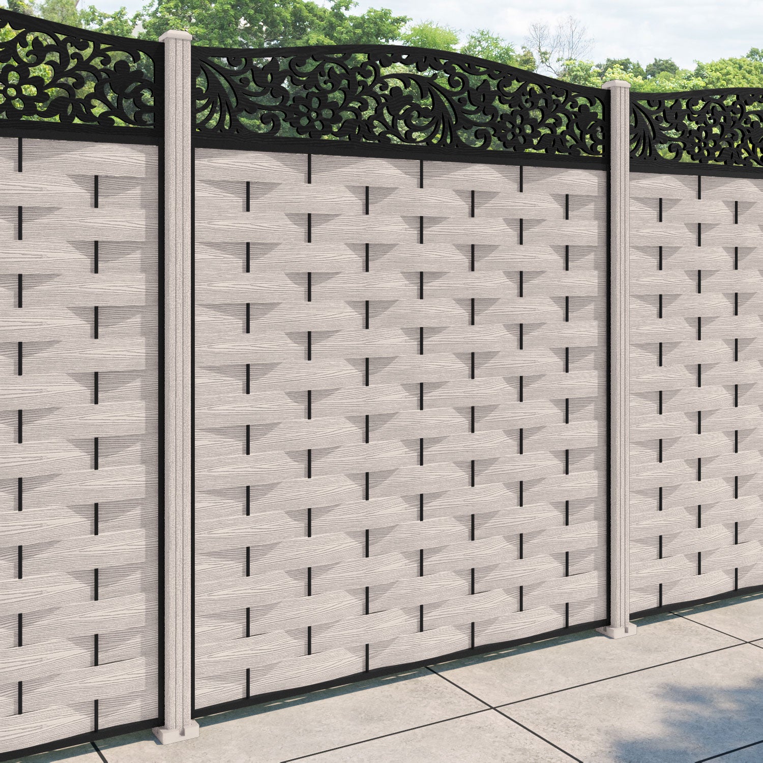Ripple Eden Curved Top Fence Panel - Mid Stone - with our composite posts