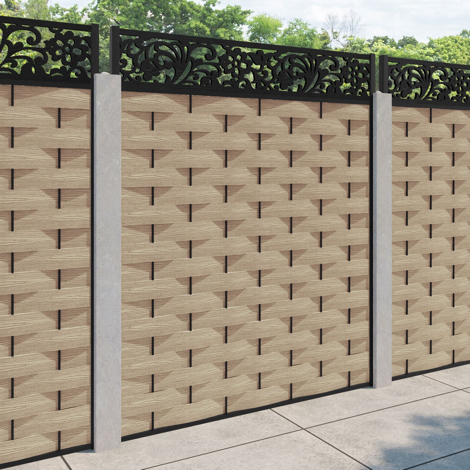 Ripple Eden Fence Panel - Light Oak - for existing concrete posts