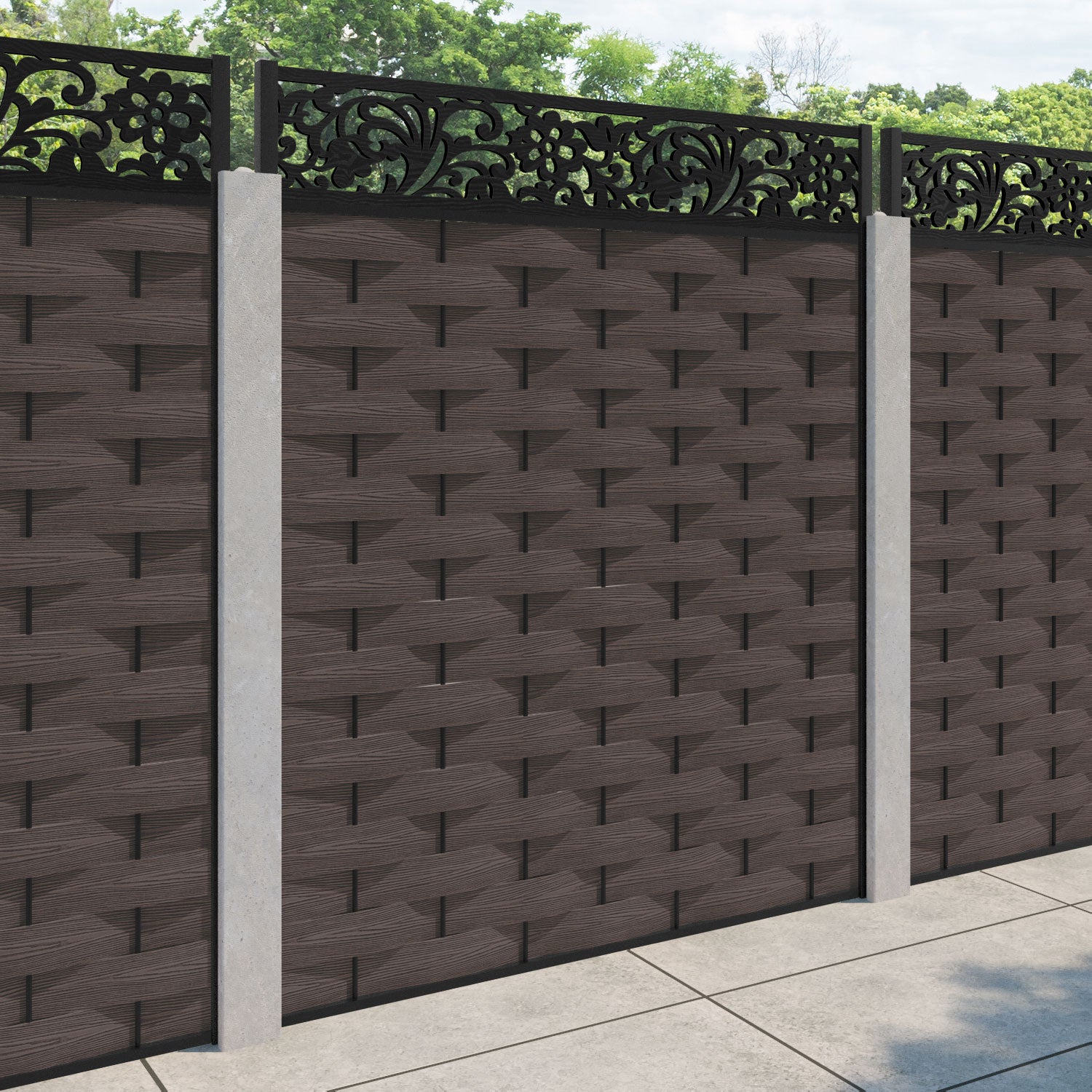 Ripple Eden Fence Panel - Mid Brown - for existing concrete posts