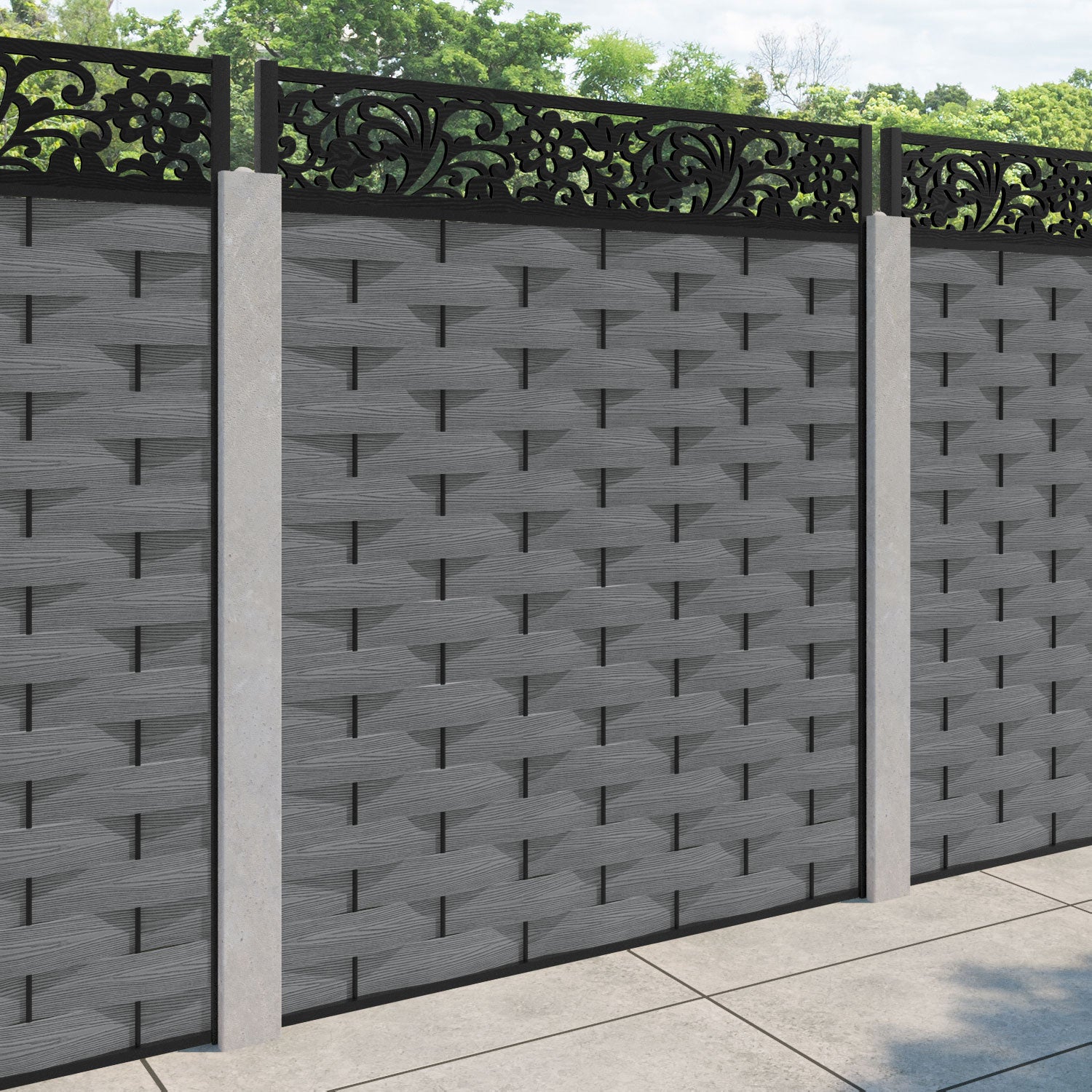 Ripple Eden Fence Panel - Mid Grey - for existing concrete posts