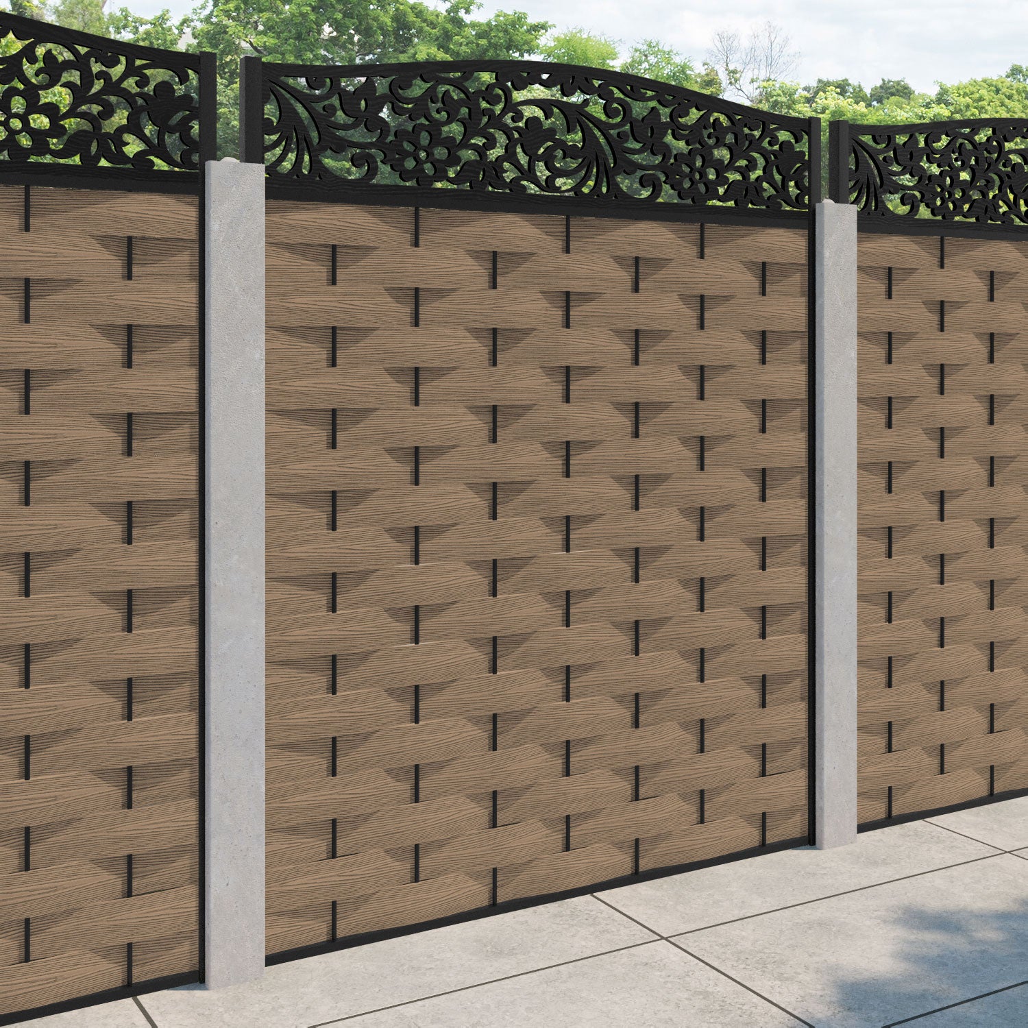 Ripple Eden Curved Top Fence Panel - Teak - for existing concrete posts