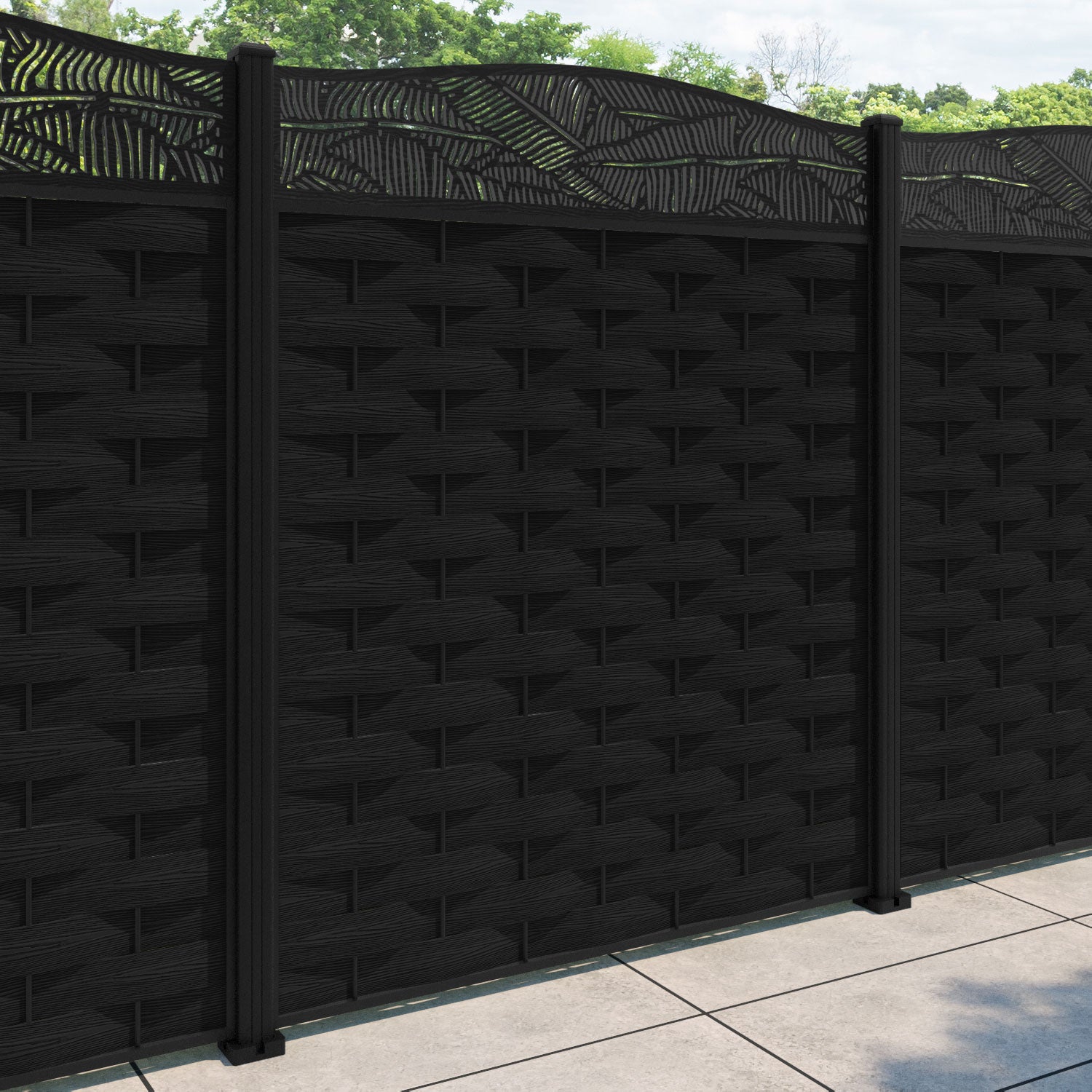 Ripple Feather Curved Top Fence Panel - Black - with our aluminium posts