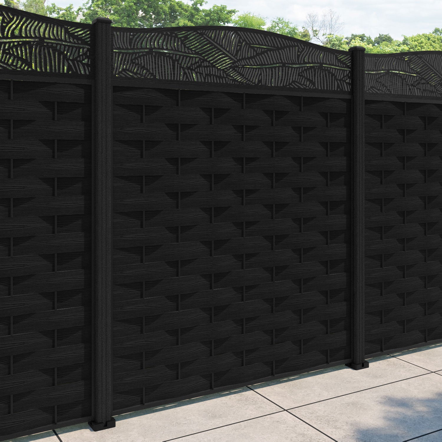 Ripple Feather Curved Top Fence Panel - Black - with our composite posts