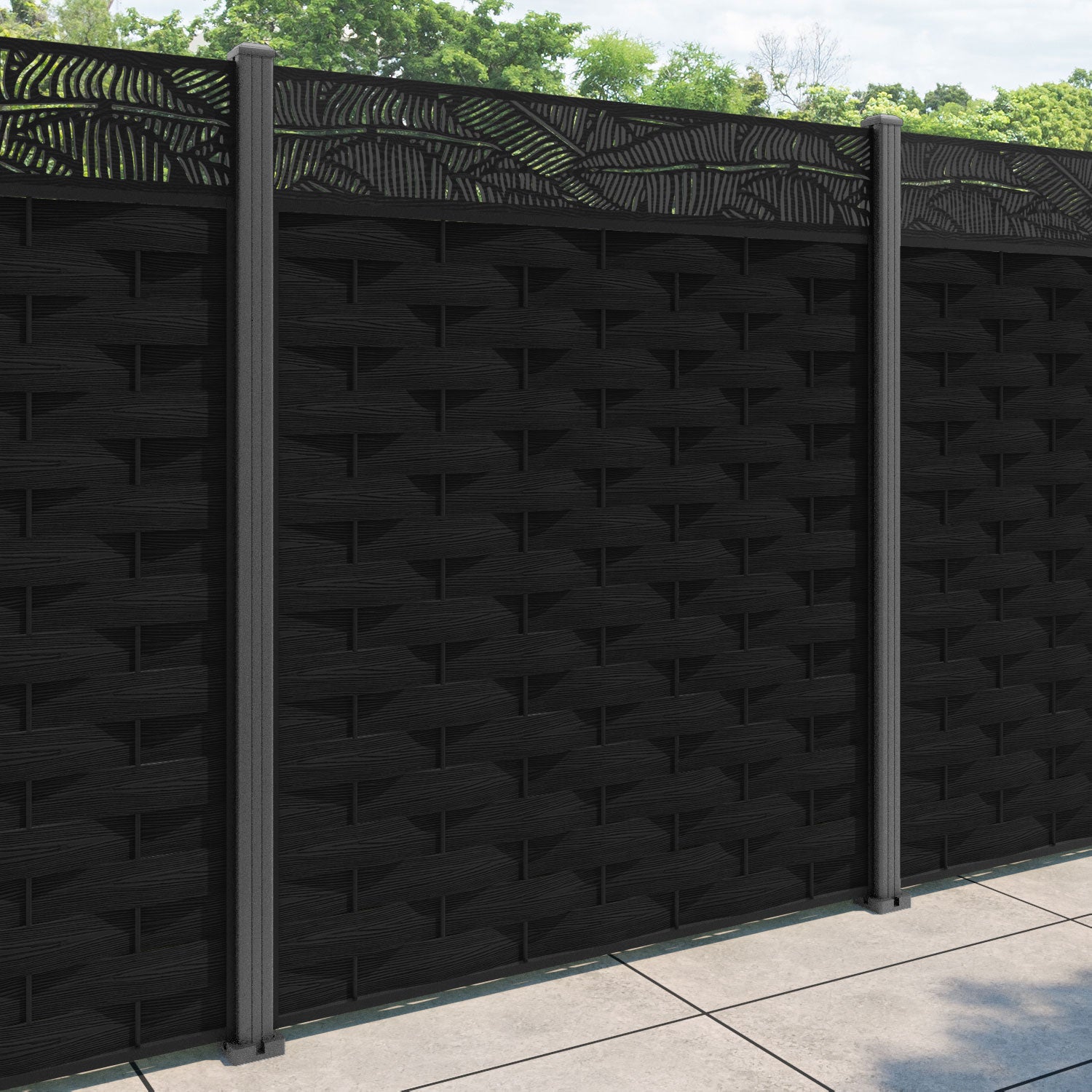 Ripple Feather Fence Panel - Black - with our aluminium posts