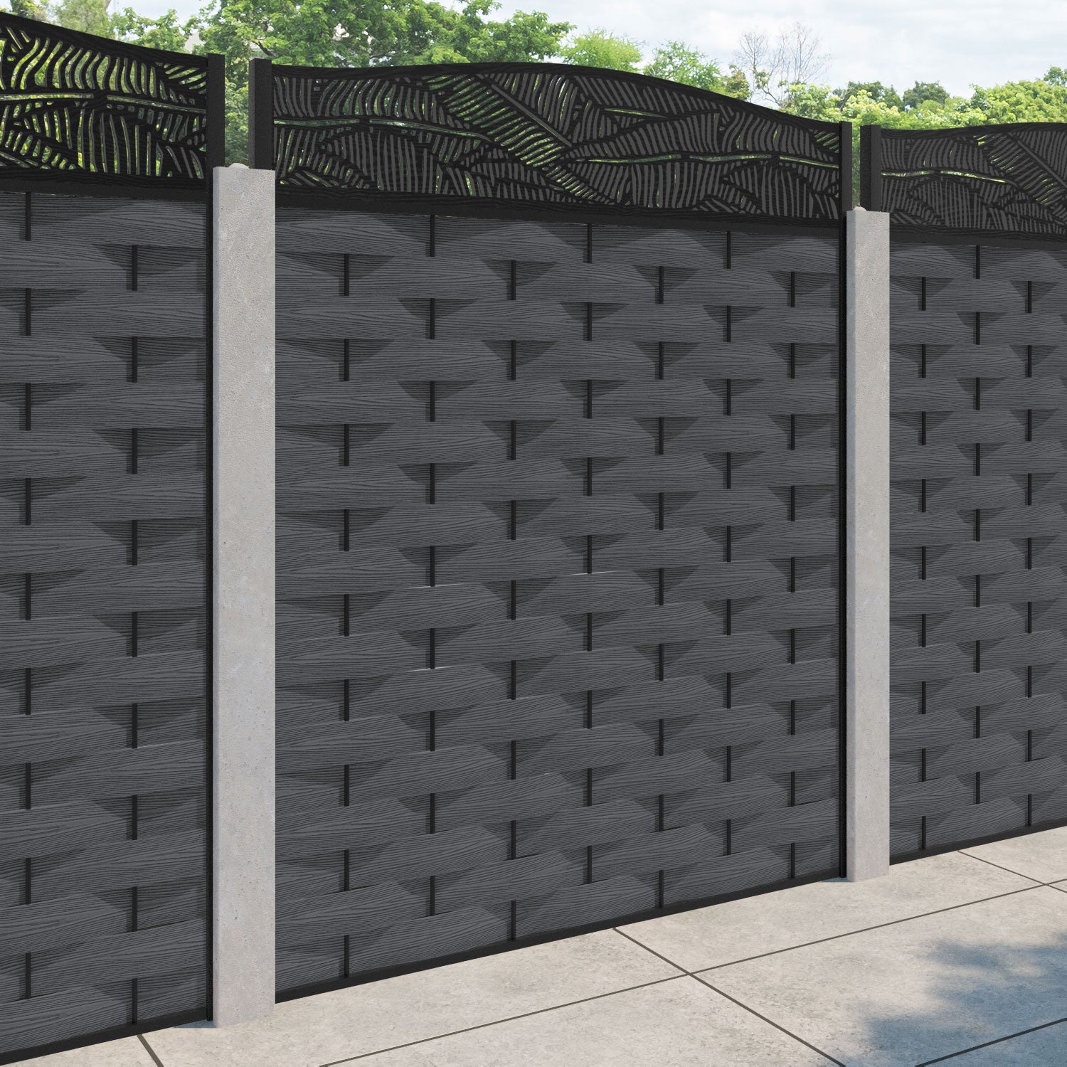 Ripple Feather Curved Top Fence Panel - Dark Grey - for existing concrete posts
