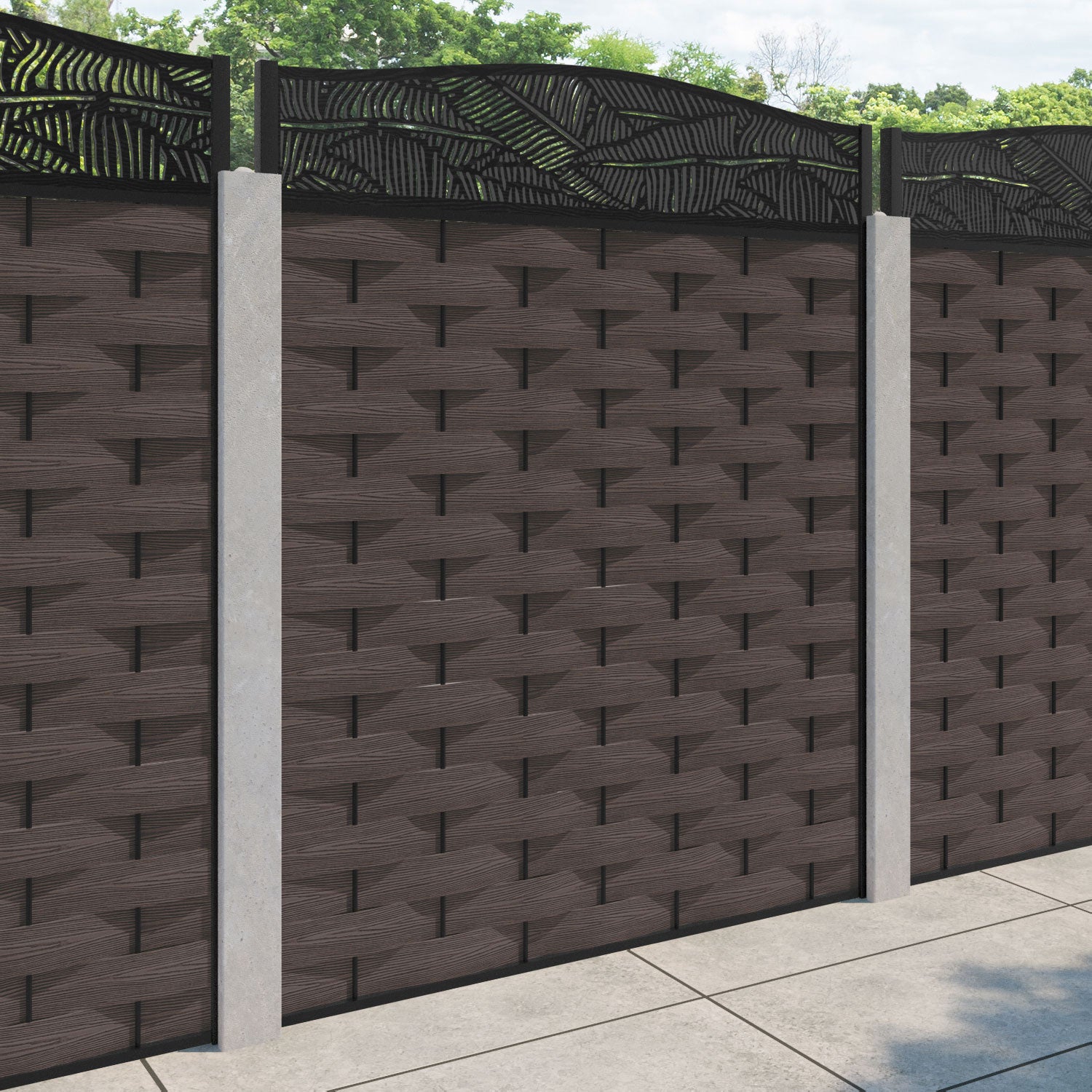 Ripple Feather Curved Top Fence Panel - Mid Brown - for existing concrete posts