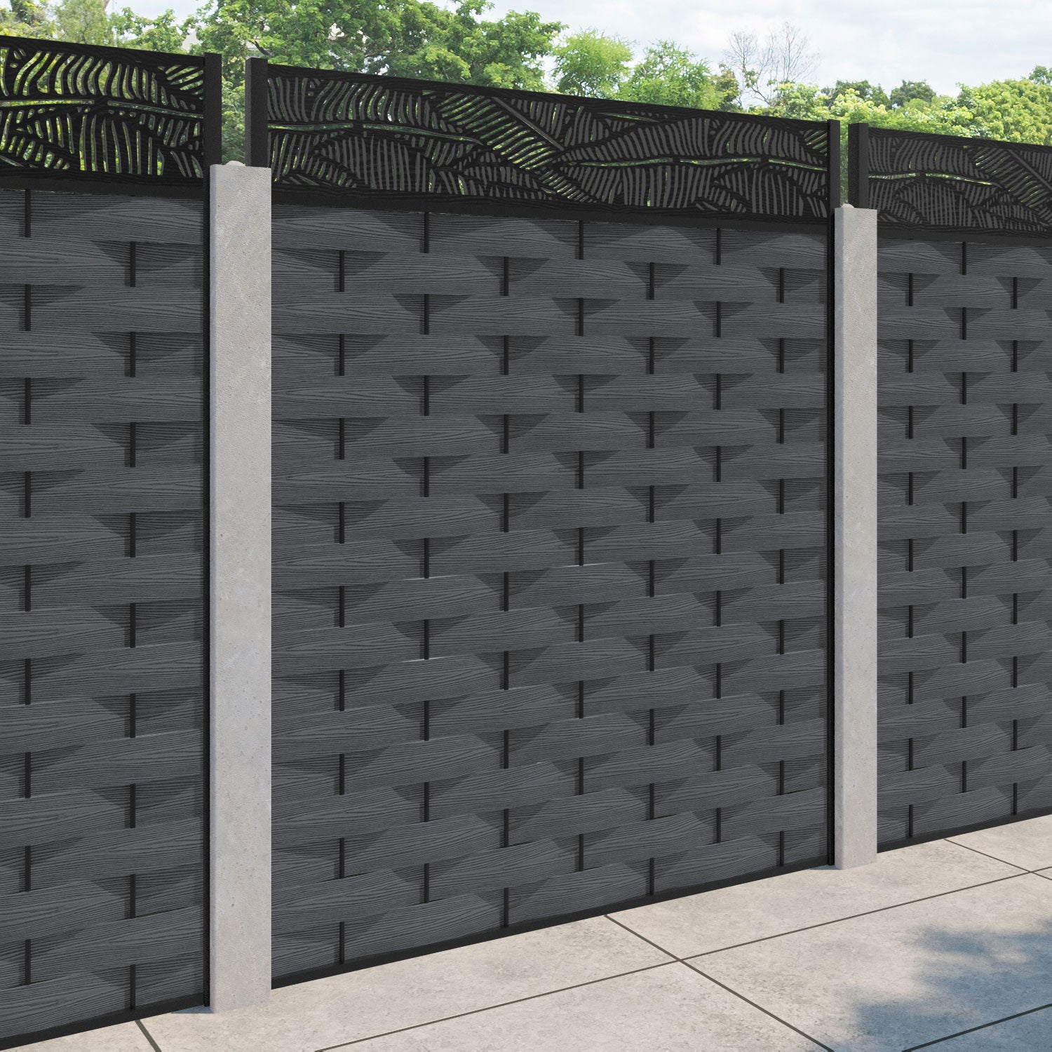 Ripple Feather Fence Panel - Dark Grey - for existing concrete posts