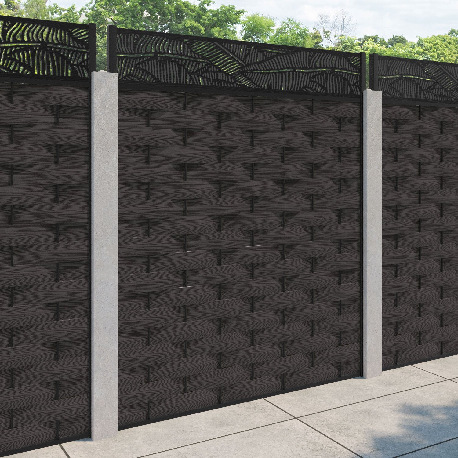 Ripple Feather Fence Panel - Dark Oak - for existing concrete posts