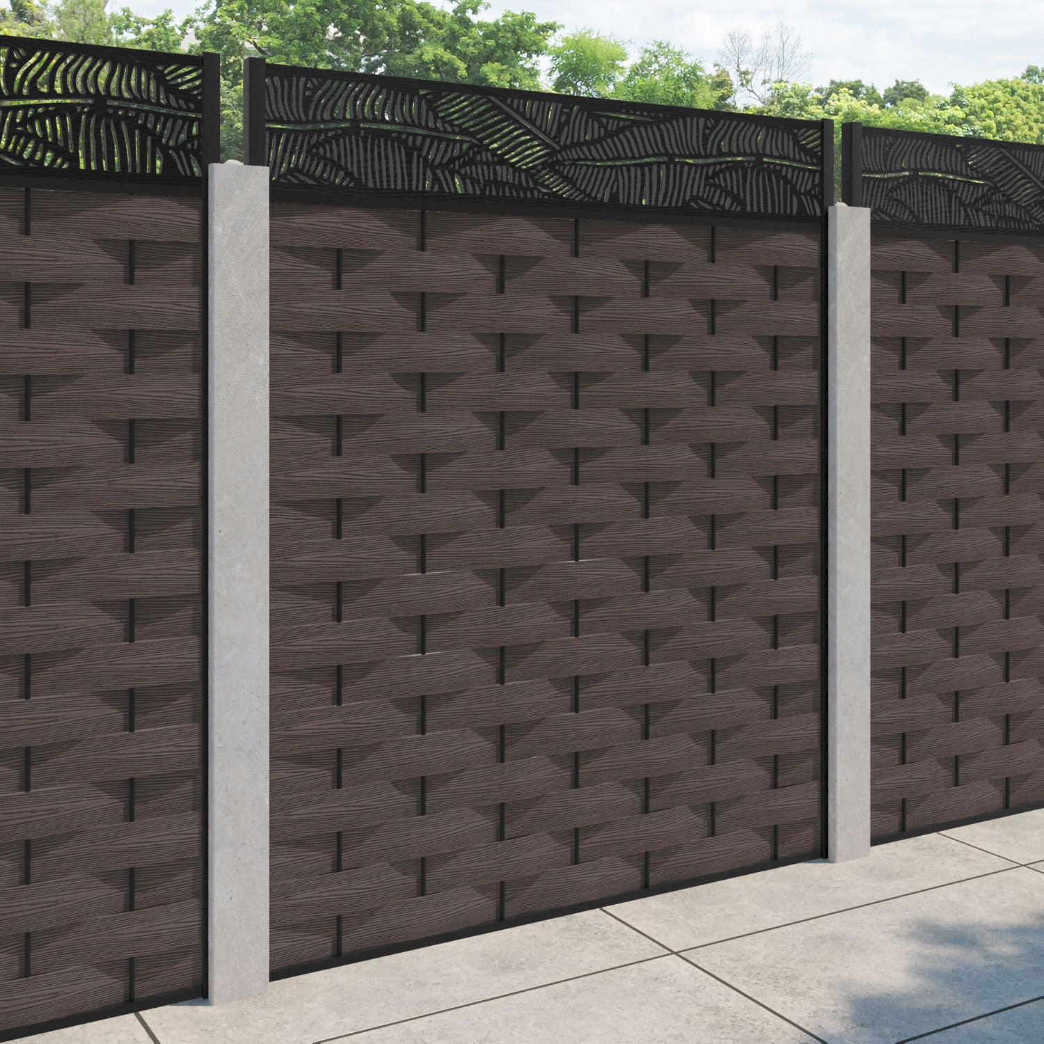 Ripple Feather Fence Panel - Mid Brown - for existing concrete posts