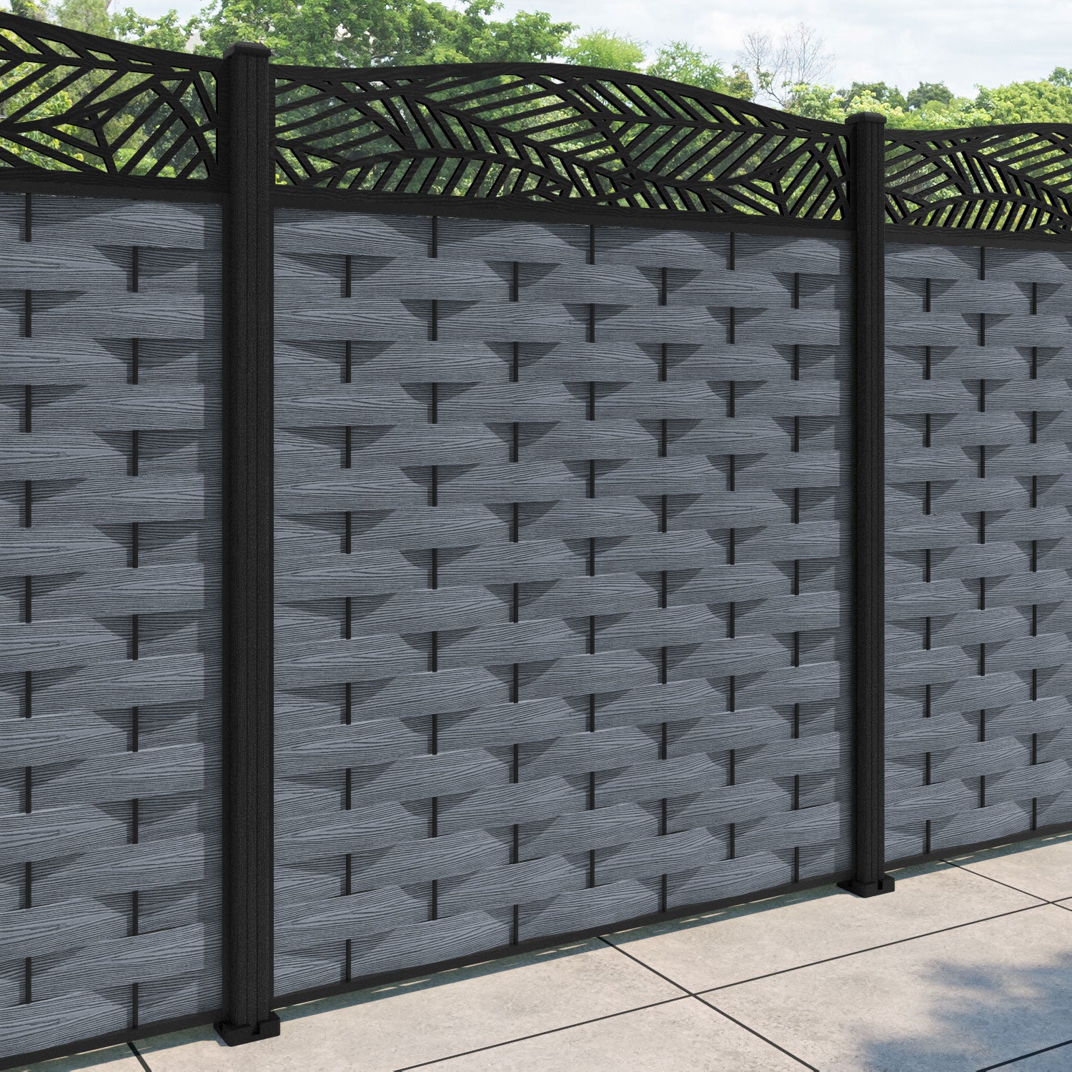 Ripple Habitat Curved Top Fence Panel - Anthracite - with our composite posts