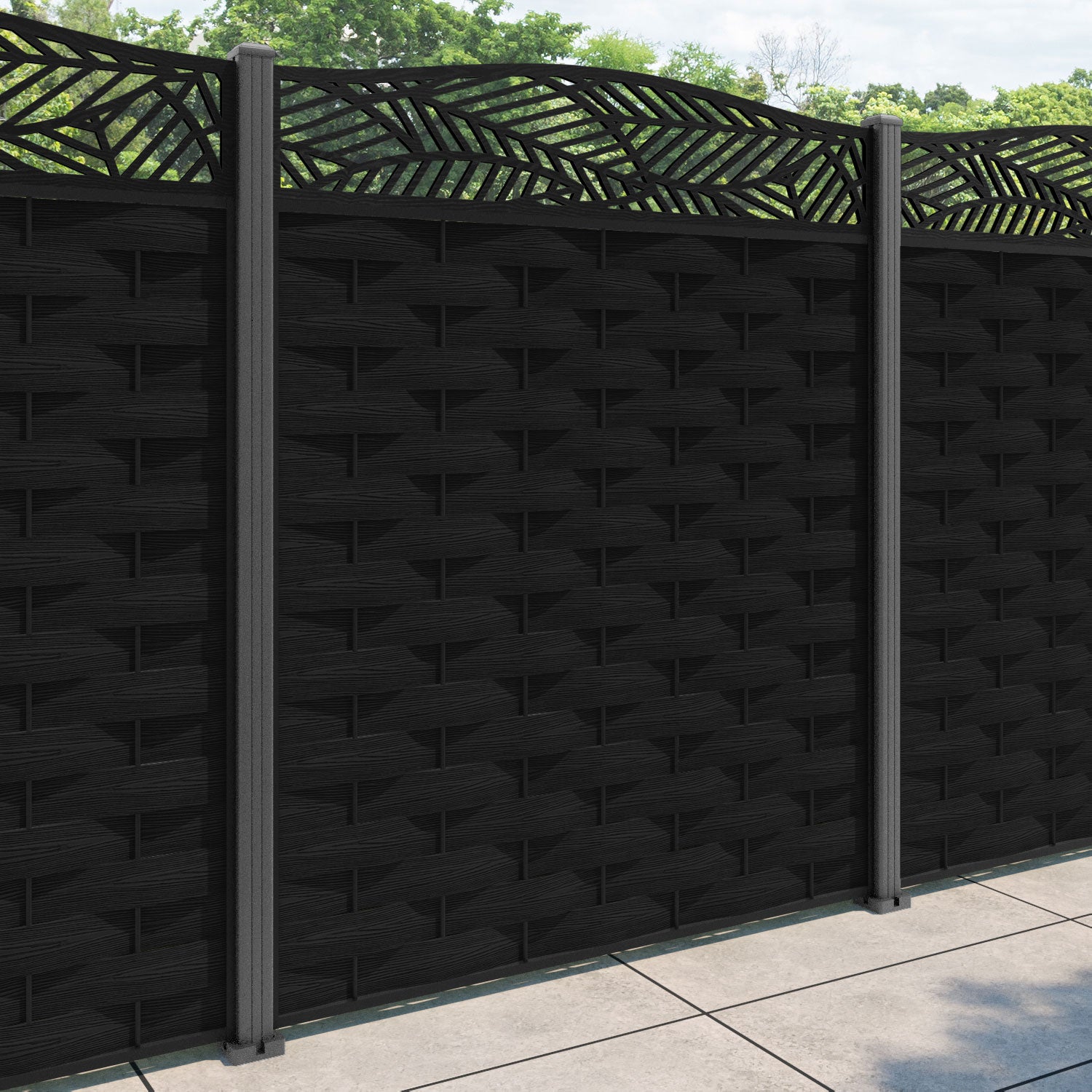 Ripple Habitat Curved Top Fence Panel - Black - with our aluminium posts