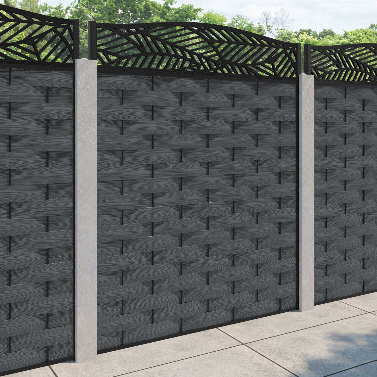 Ripple Habitat Curved Top Fence Panel - Dark Grey - for existing concrete posts