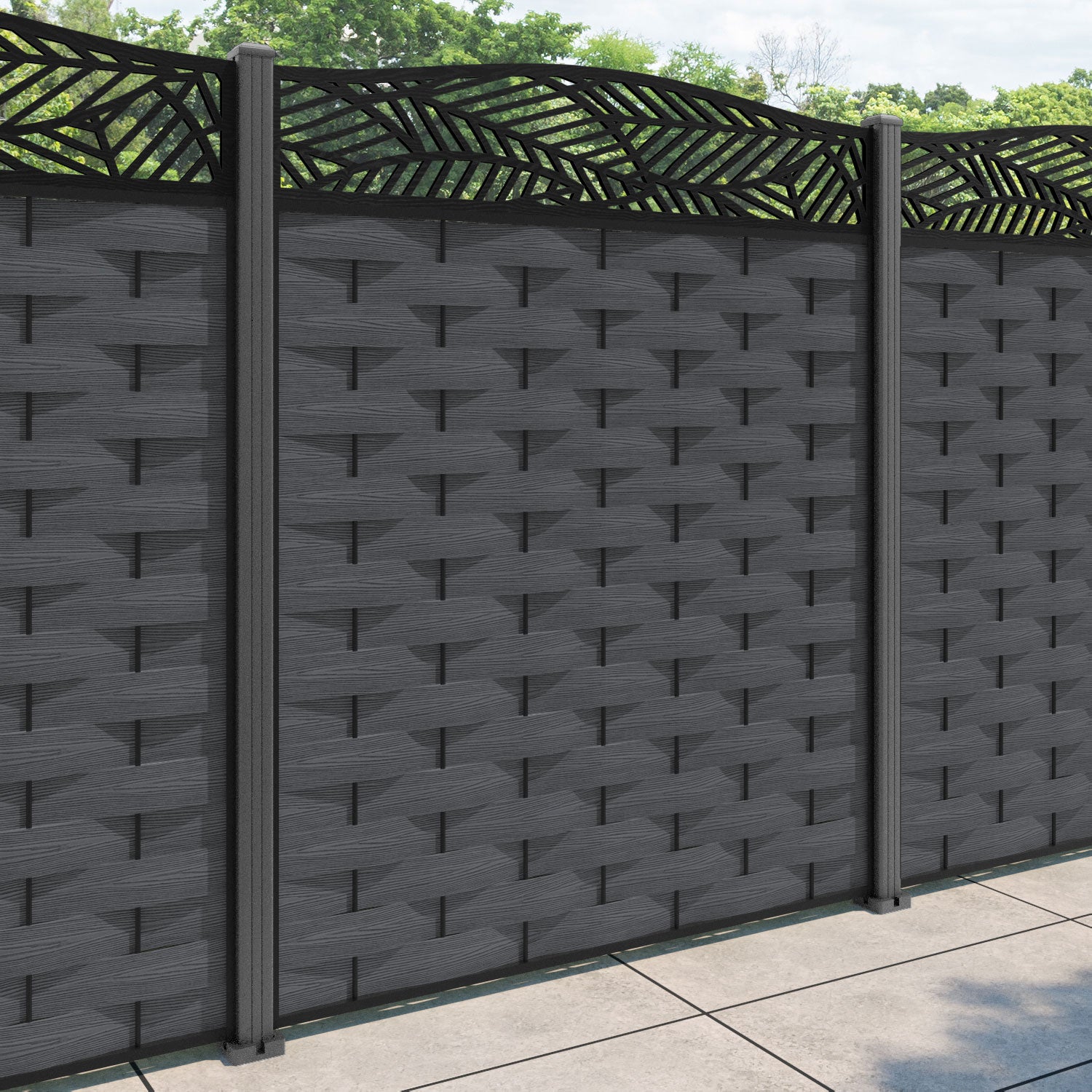 Ripple Habitat Curved Top Fence Panel - Dark Grey - with our aluminium posts