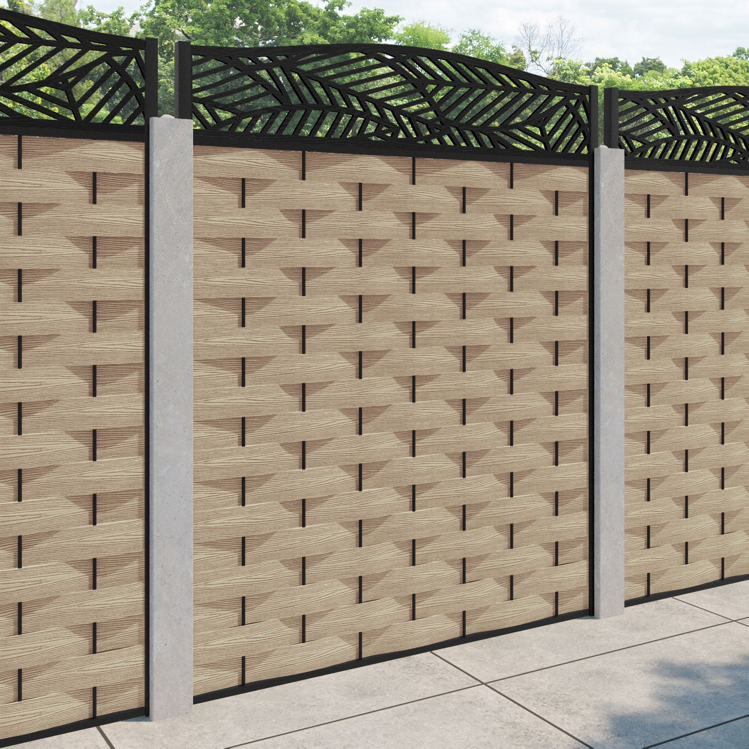 Ripple Habitat Curved Top Fence Panel - Light Oak - for existing concrete posts