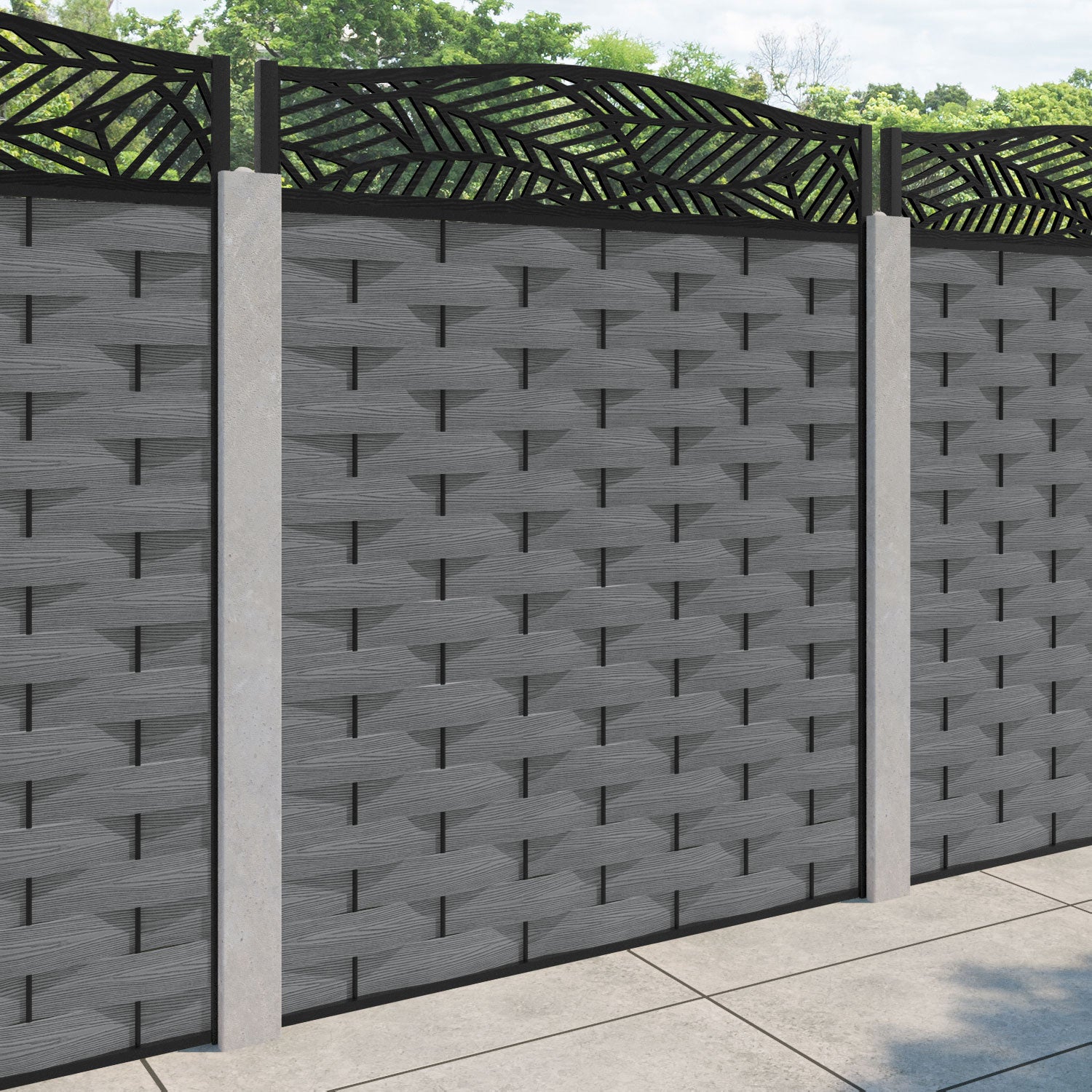 Ripple Habitat Curved Top Fence Panel - Mid Grey - for existing concrete posts