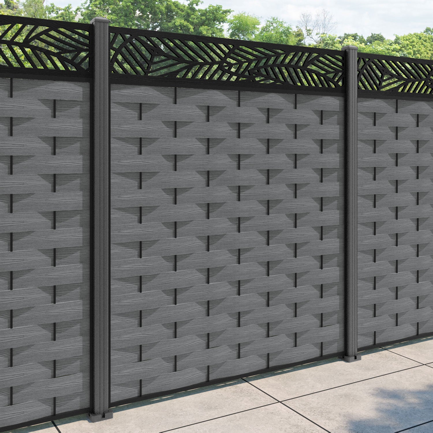 Ripple Habitat Fence Panel - Mid Grey - with our aluminium posts