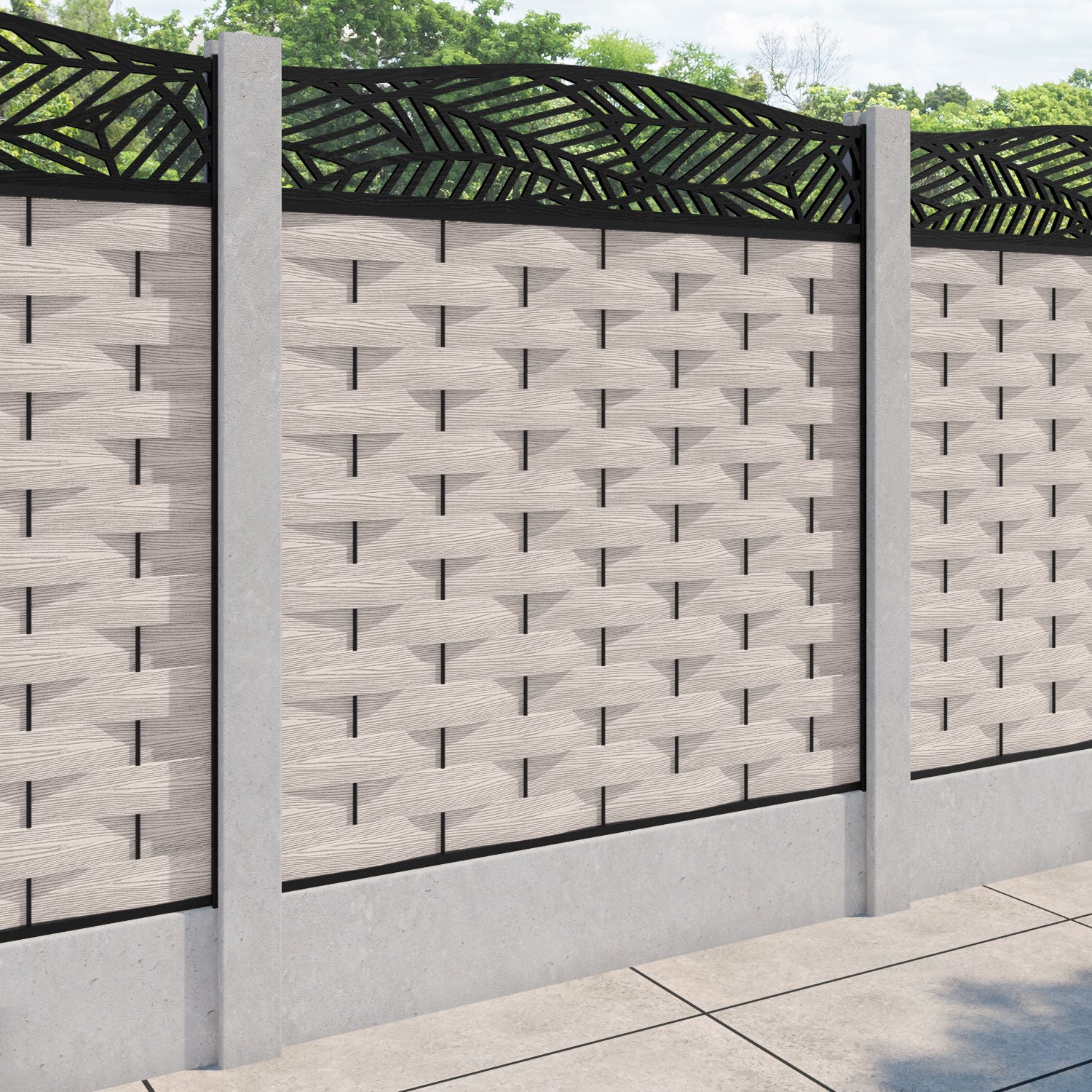 Ripple Habitat Curved Top Fence Panel - Mid Stone - for existing concrete posts