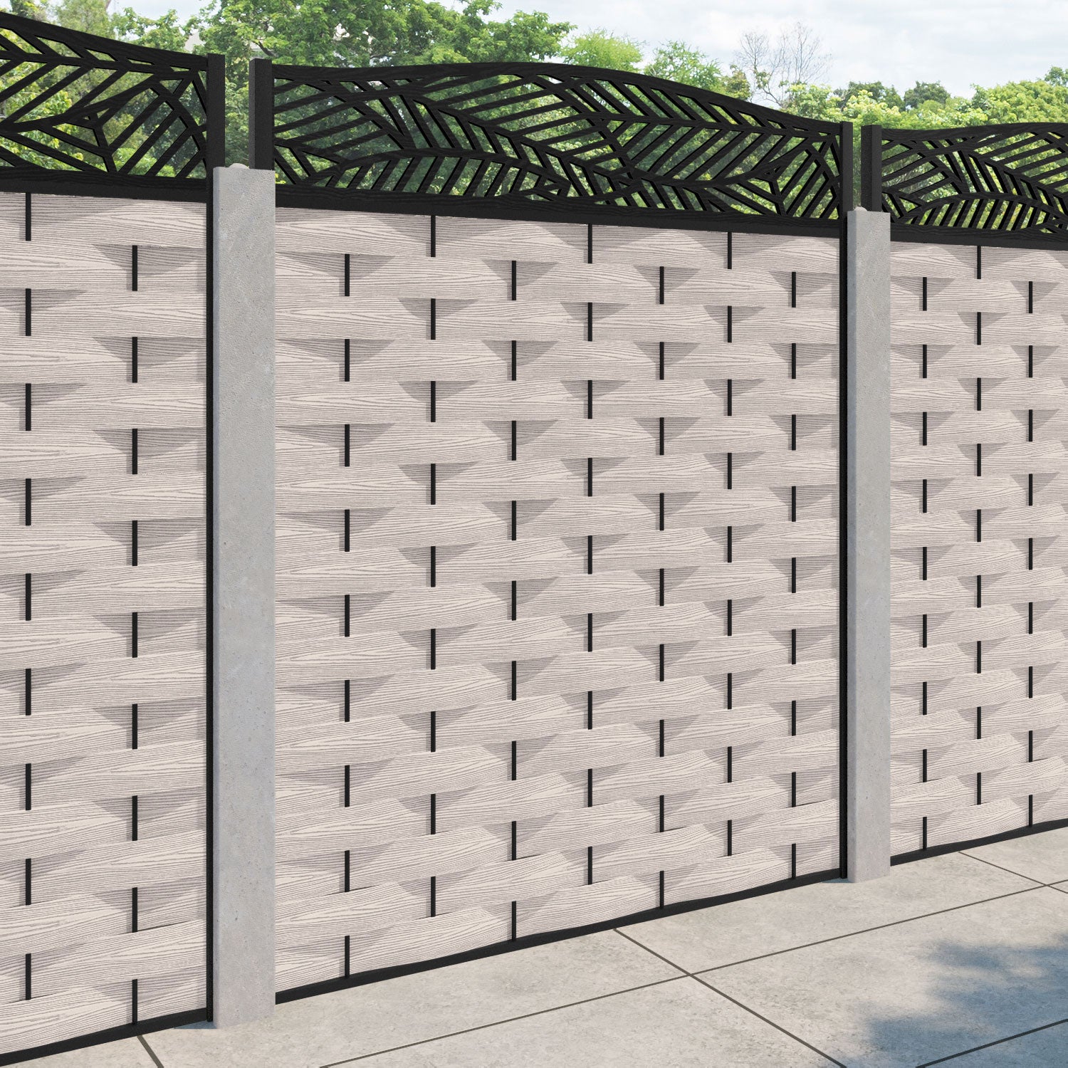 Ripple Habitat Curved Top Fence Panel - Mid Stone - for existing concrete posts