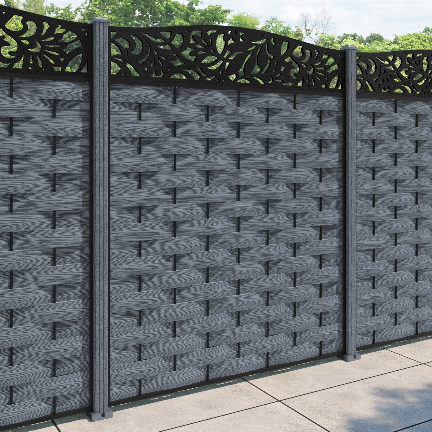 Ripple Heritage Curved Top Fence Panel - Anthracite - with our composite posts
