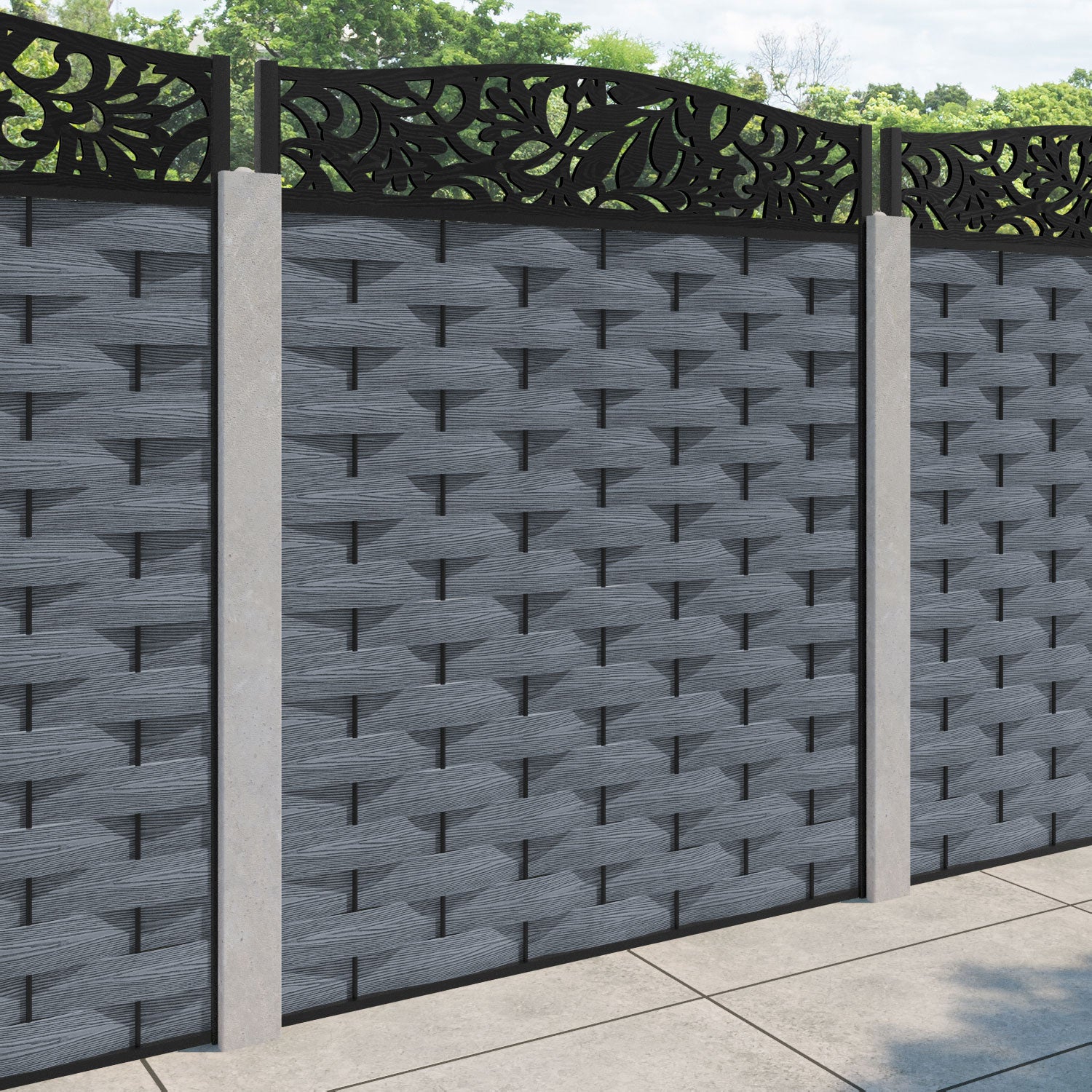 Ripple Heritage Curved Top Fence Panel - Anthracite - for existing concrete posts