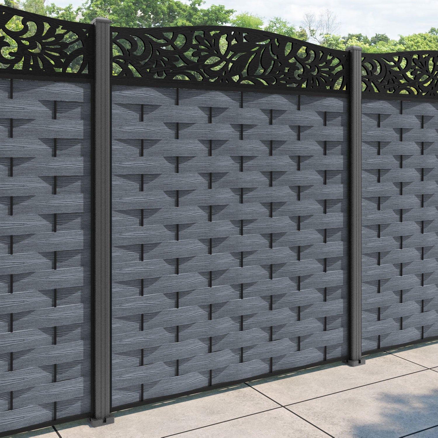 Ripple Heritage Curved Top Fence Panel - Anthracite - with our aluminium posts