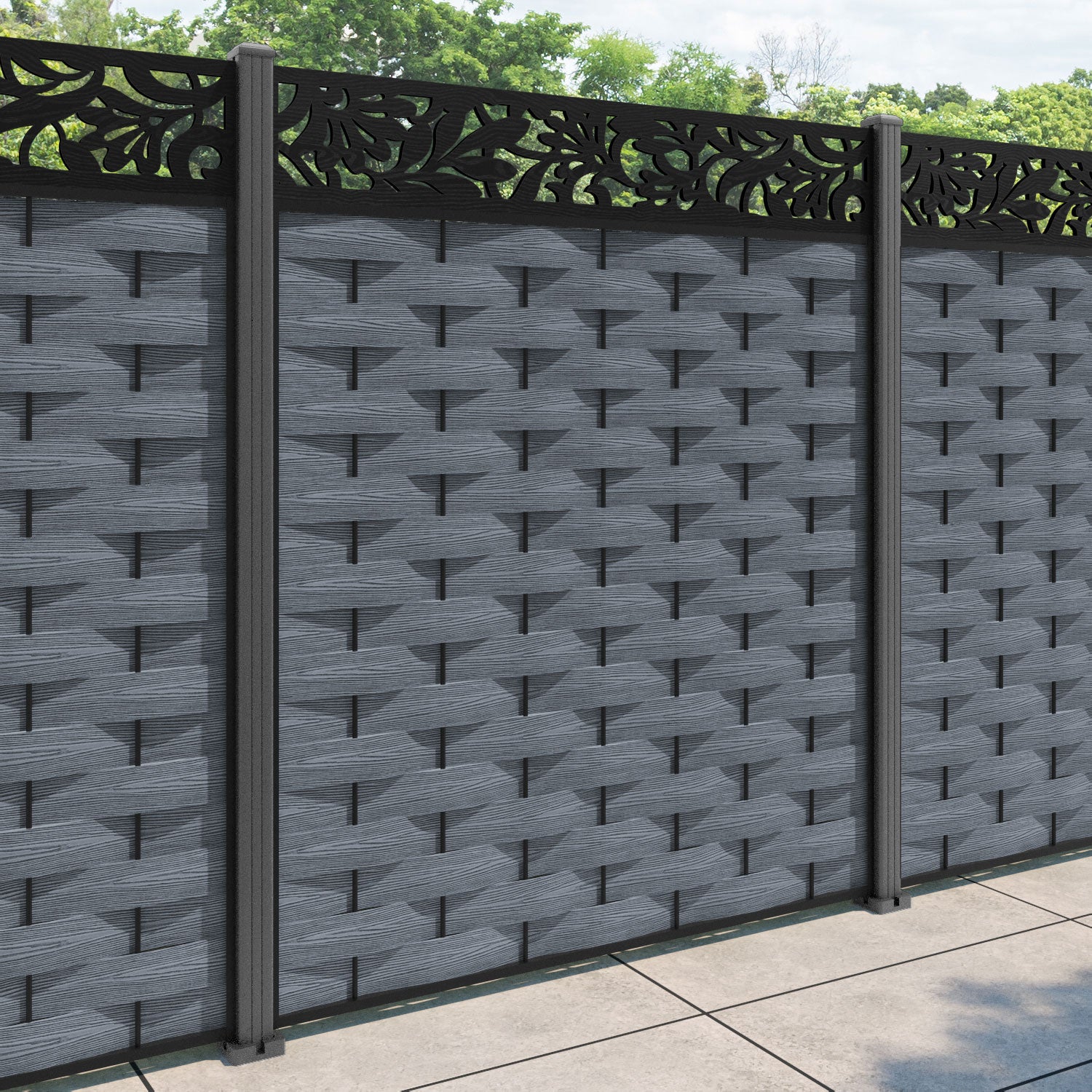 Ripple Heritage Fence Panel - Anthracite - with our aluminium posts