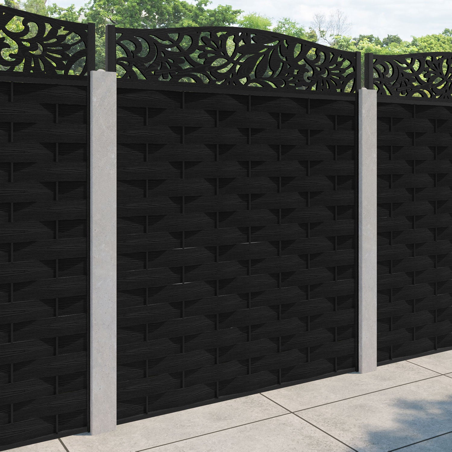 Ripple Heritage Curved Top Fence Panel - Black - for existing concrete posts