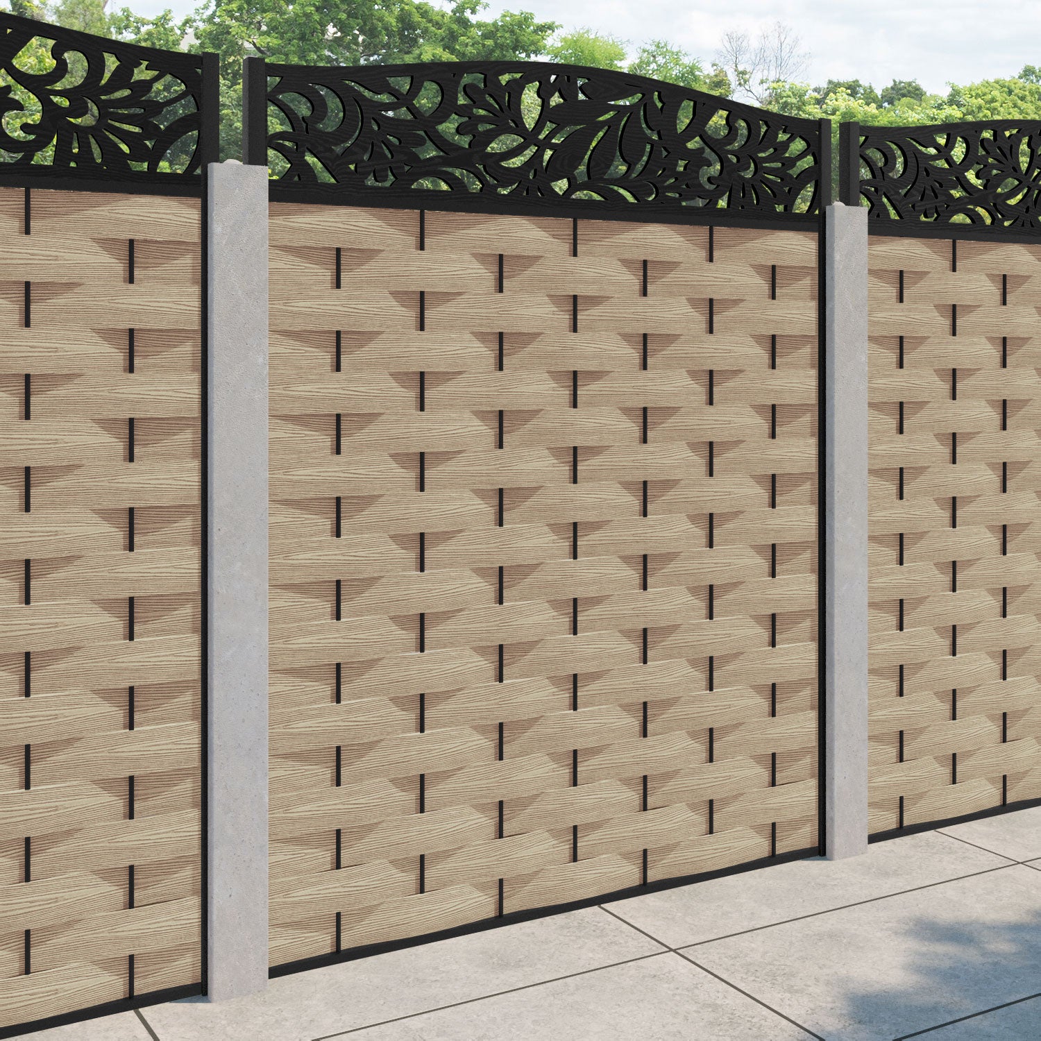 Ripple Heritage Curved Top Fence Panel - Light Oak - for existing concrete posts