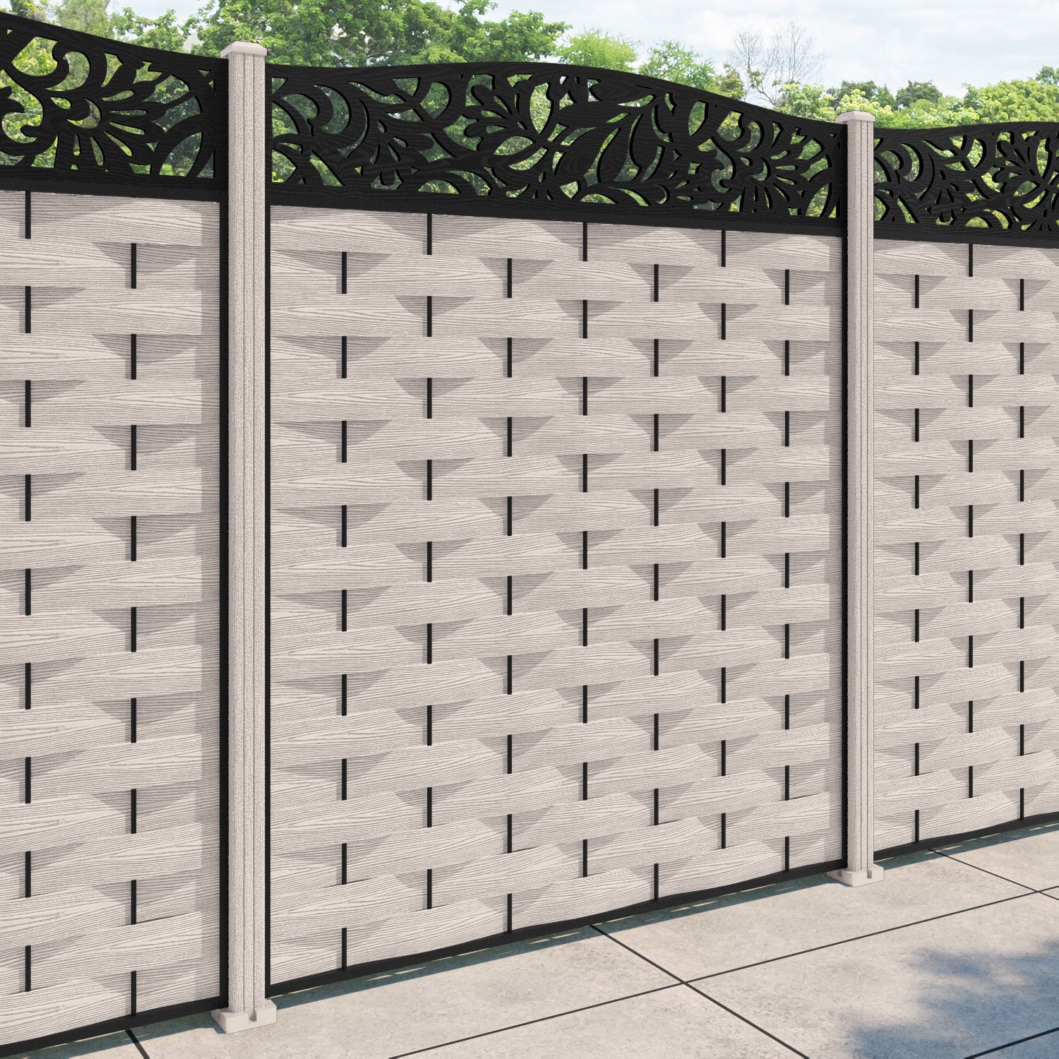 Ripple Heritage Curved Top Fence Panel - Mid Stone - with our composite posts
