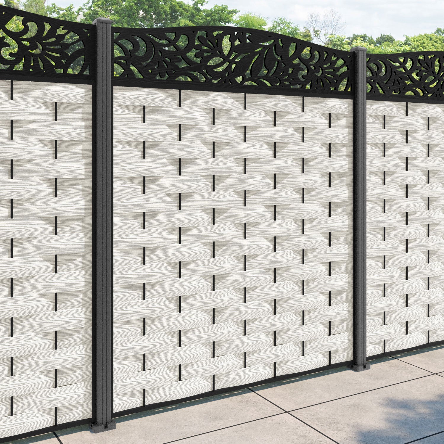 Ripple Heritage Curved Top Fence Panel - Light Stone - with our aluminium posts