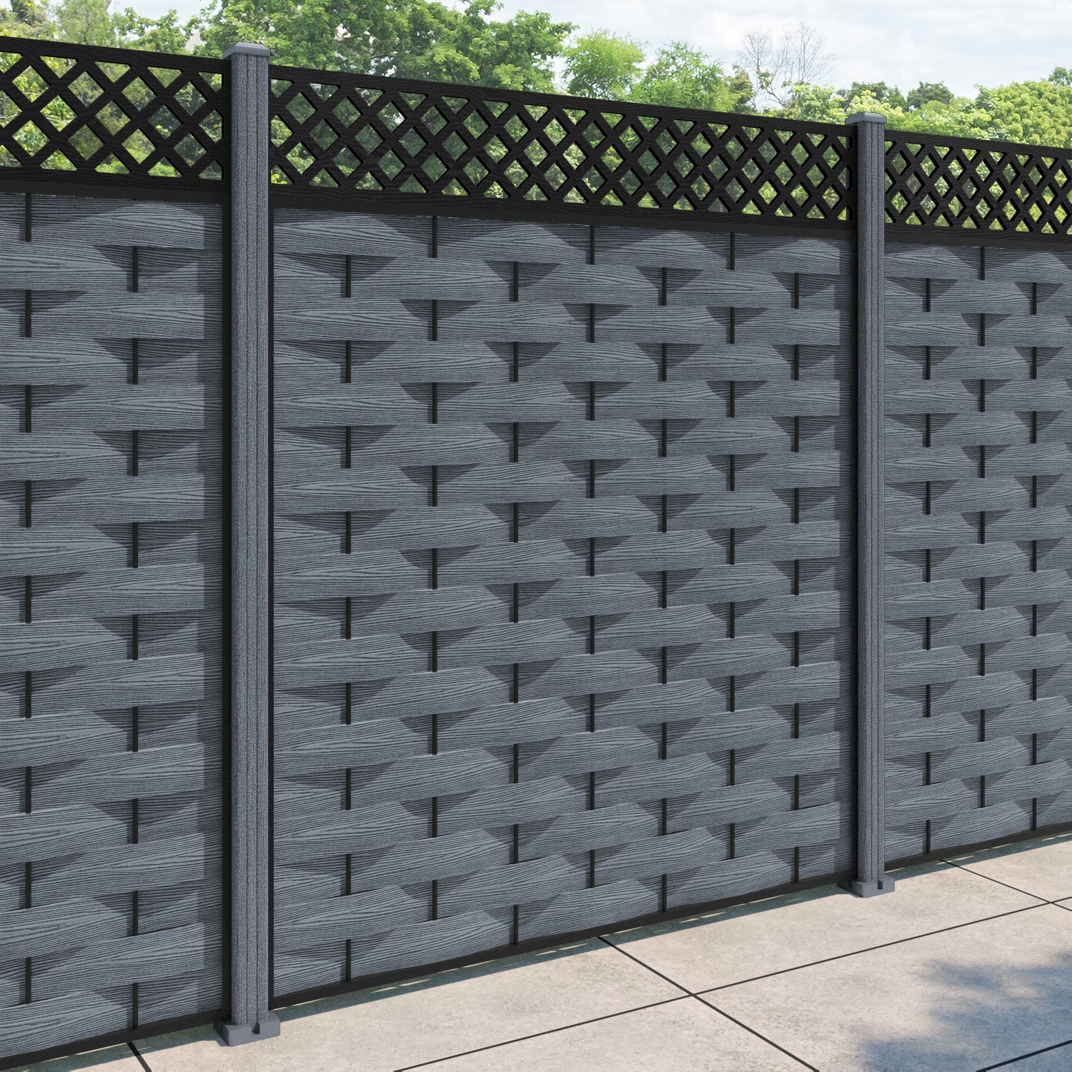 Ripple Hive Fence Panel - Anthracite - with our composite posts